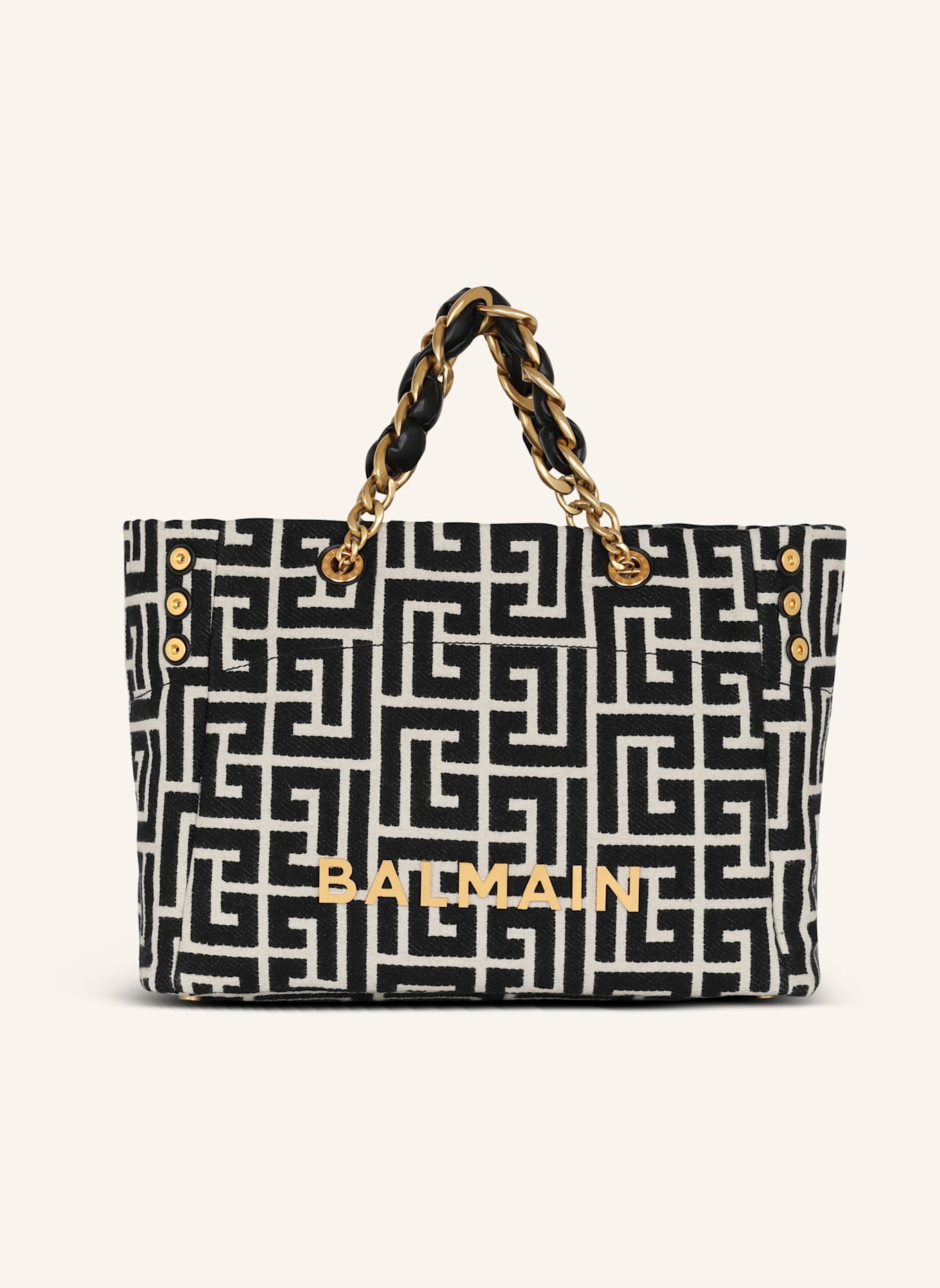 BALMAIN Shopper 1945 Soft aus Jacquard-Canvas mit Monogramm PB Labyrinthe: SCHWARZ