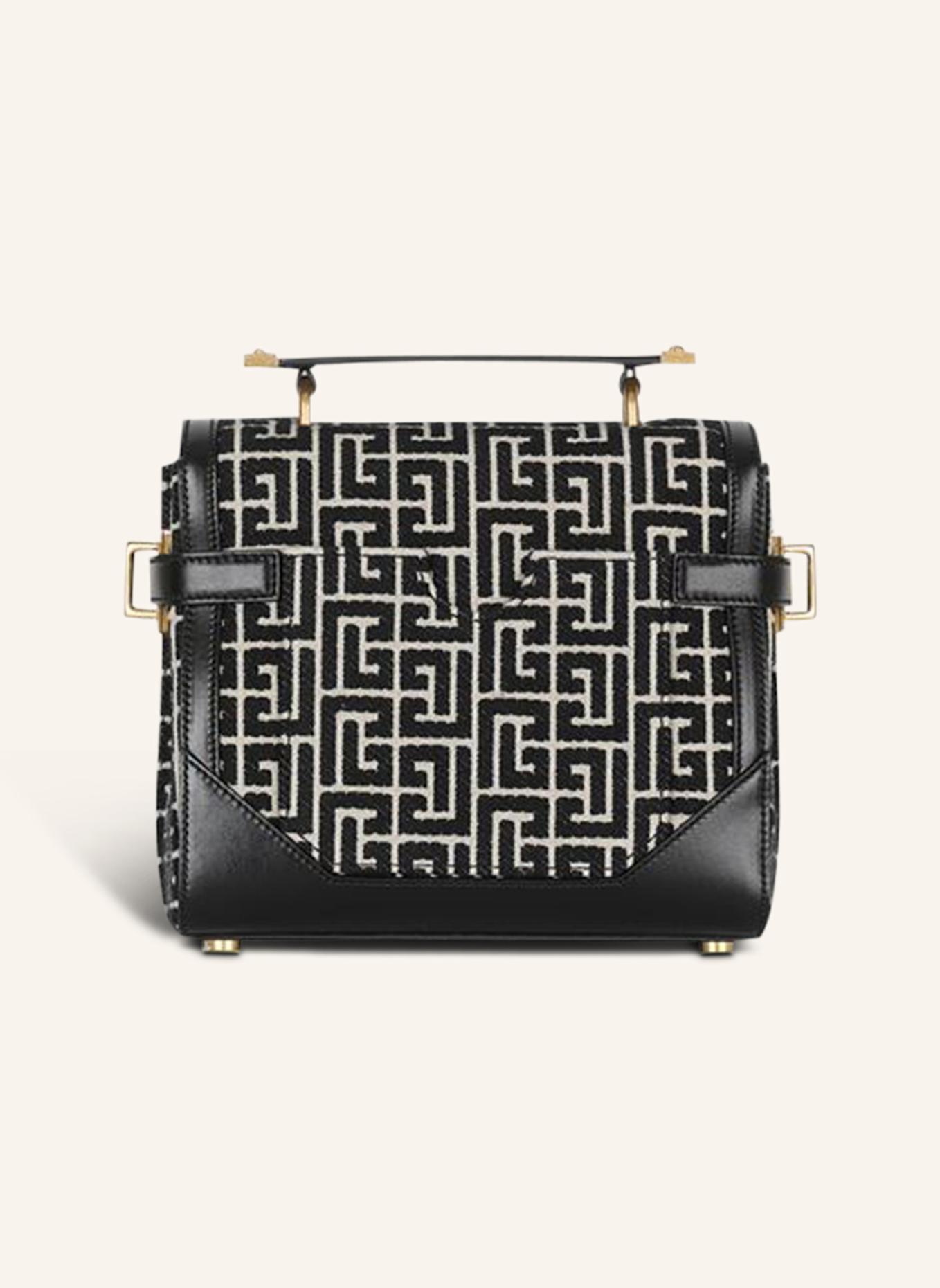BALMAIN Zweifarbige B-Buzz 23 Tasche aus Jacquard mit Ledereinsatz: SCHWARZ
