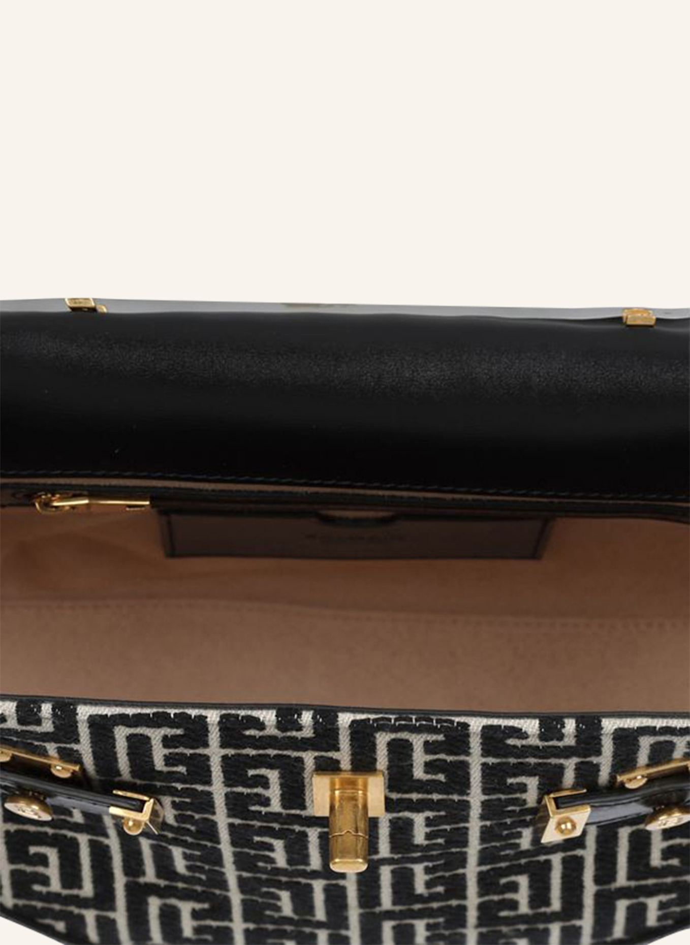 BALMAIN Zweifarbige B-Buzz 23 Tasche aus Jacquard mit Ledereinsatz: SCHWARZ
