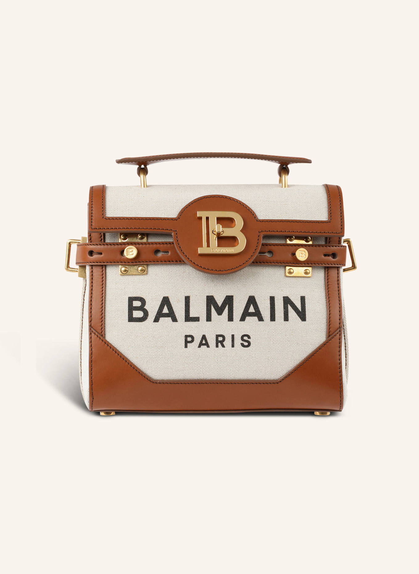 BALMAIN B-Buzz 23 Tasche aus Canvas mit Ledereinsatz, Farbe: BEIGE (Bild 1)