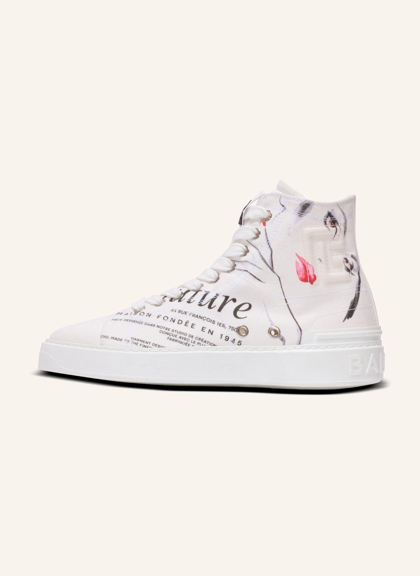 BALMAIN High-Top-Sneakers B-Court mit Balmain Beauty-Print: WEISS