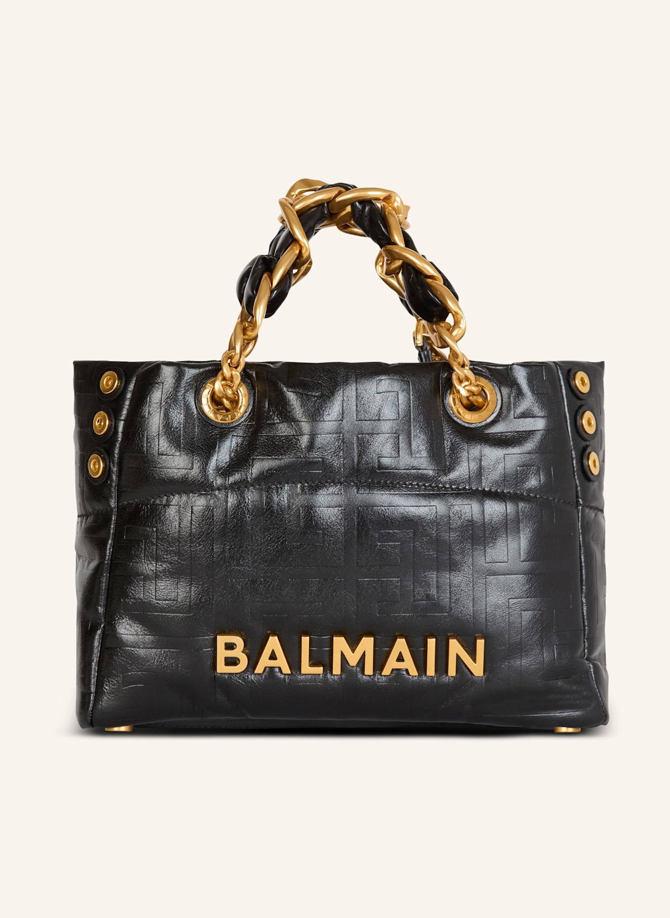 BALMAIN Kleiner Shopper 1945 Soft aus rissigem Kalbsleder: SCHWARZ