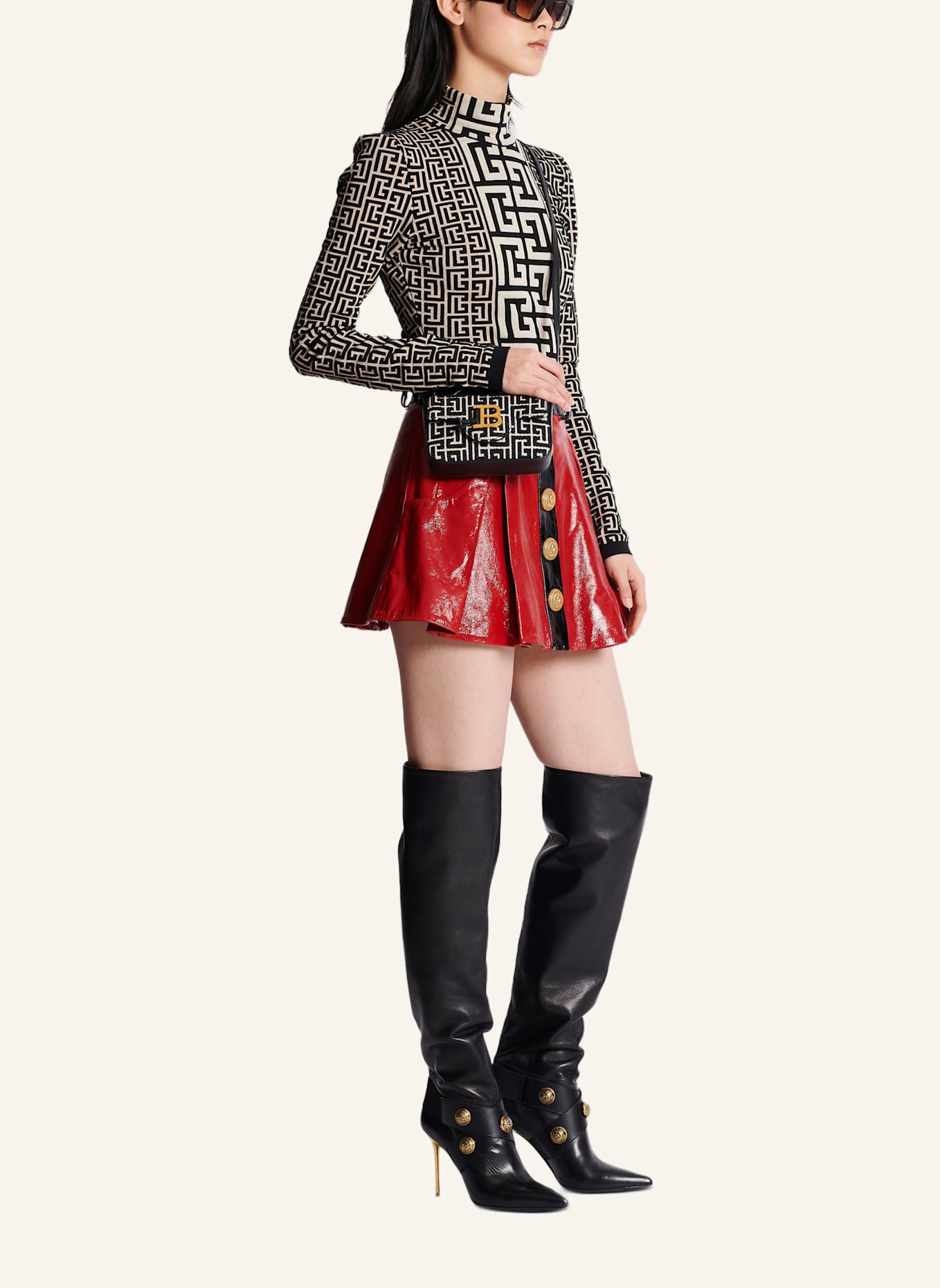 BALMAIN Mini-Tasche B-Buzz aus Monogramm-Jacquard: SCHWARZ