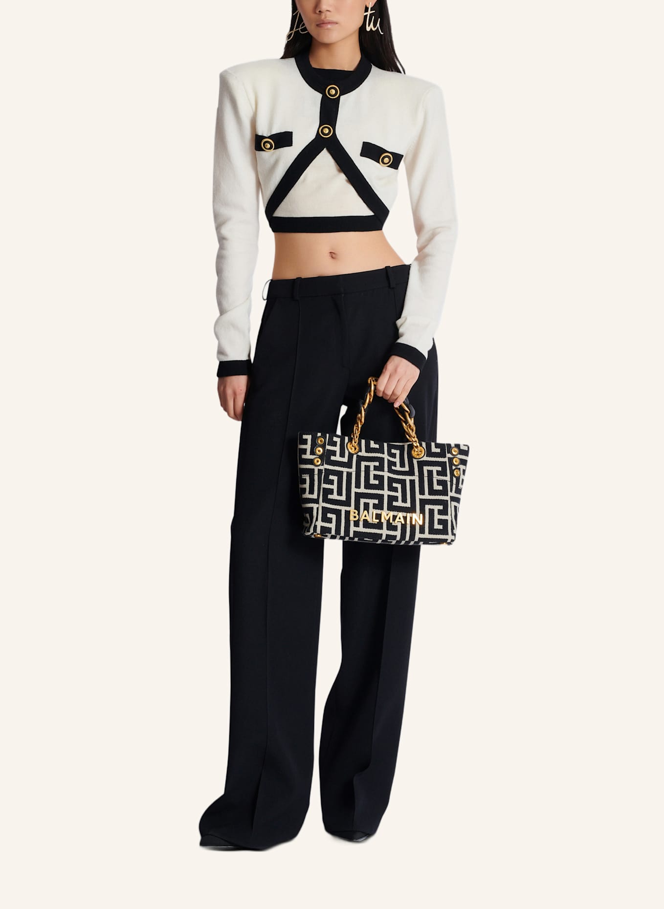 BALMAIN Kleiner Shopper 1945 Soft aus Monogramm-Jacquard: SCHWARZ