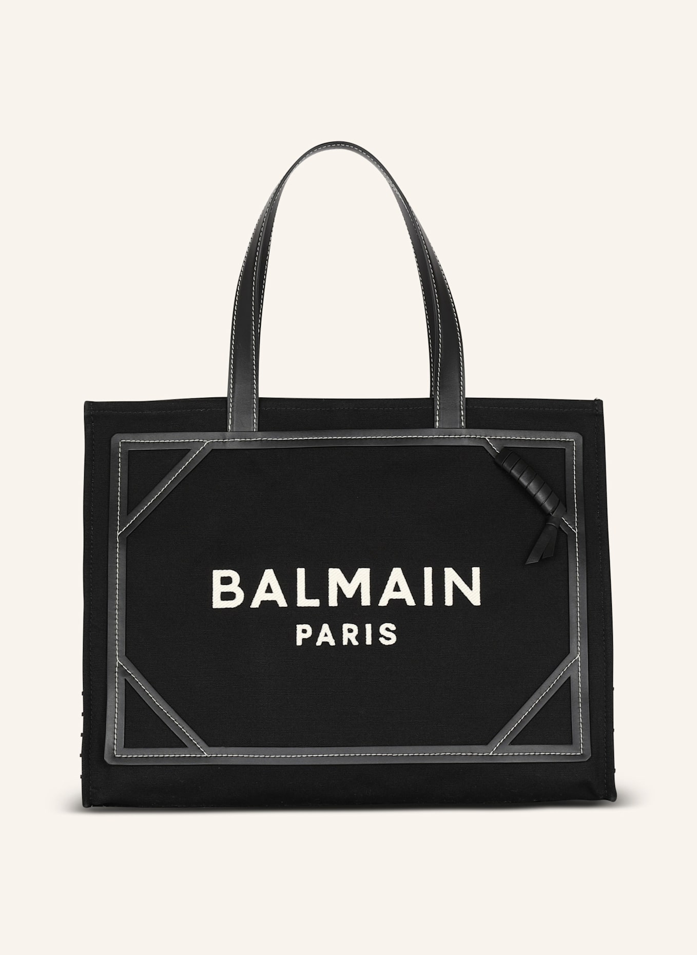 BALMAIN Shopper B-Army 42 aus Monogramm-Canvas und Glattleder: SCHWARZ
