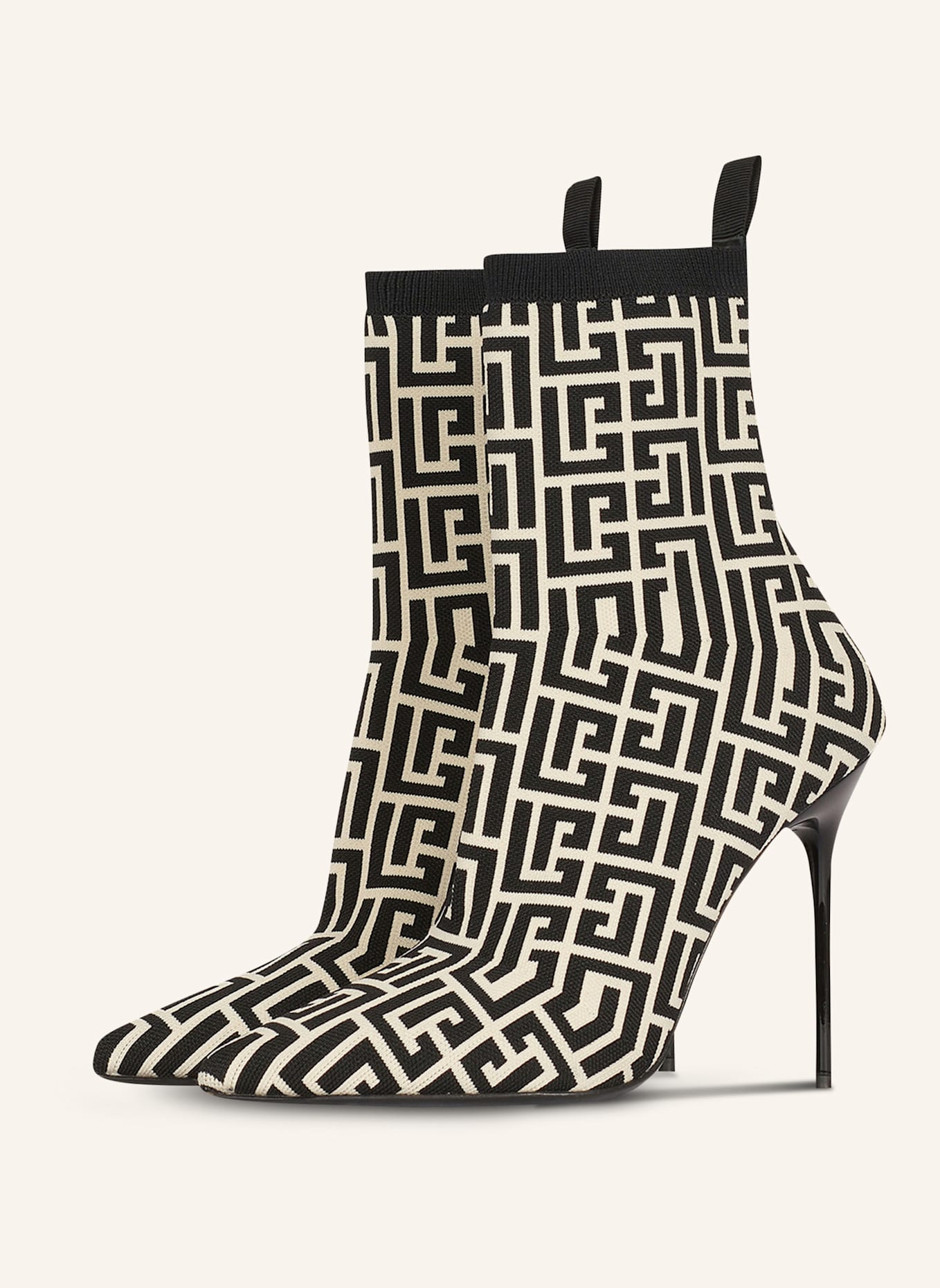 BALMAIN Zweifarbige Skye Ankle Boots aus Stretch-Strick mit Balmain-Monogramm: SCHWARZ