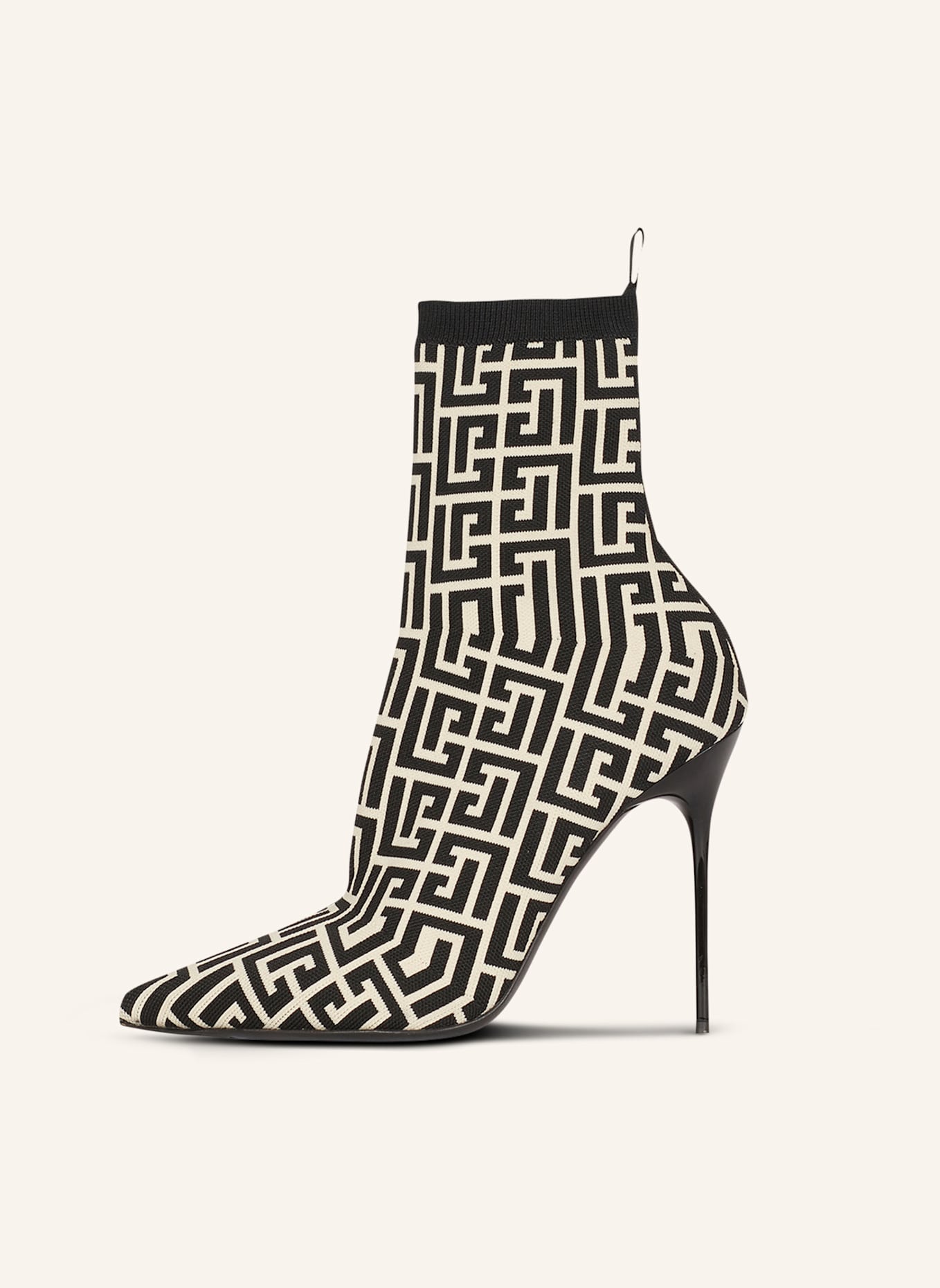 BALMAIN Zweifarbige Skye Ankle Boots aus Stretch-Strick mit Balmain-Monogramm: SCHWARZ