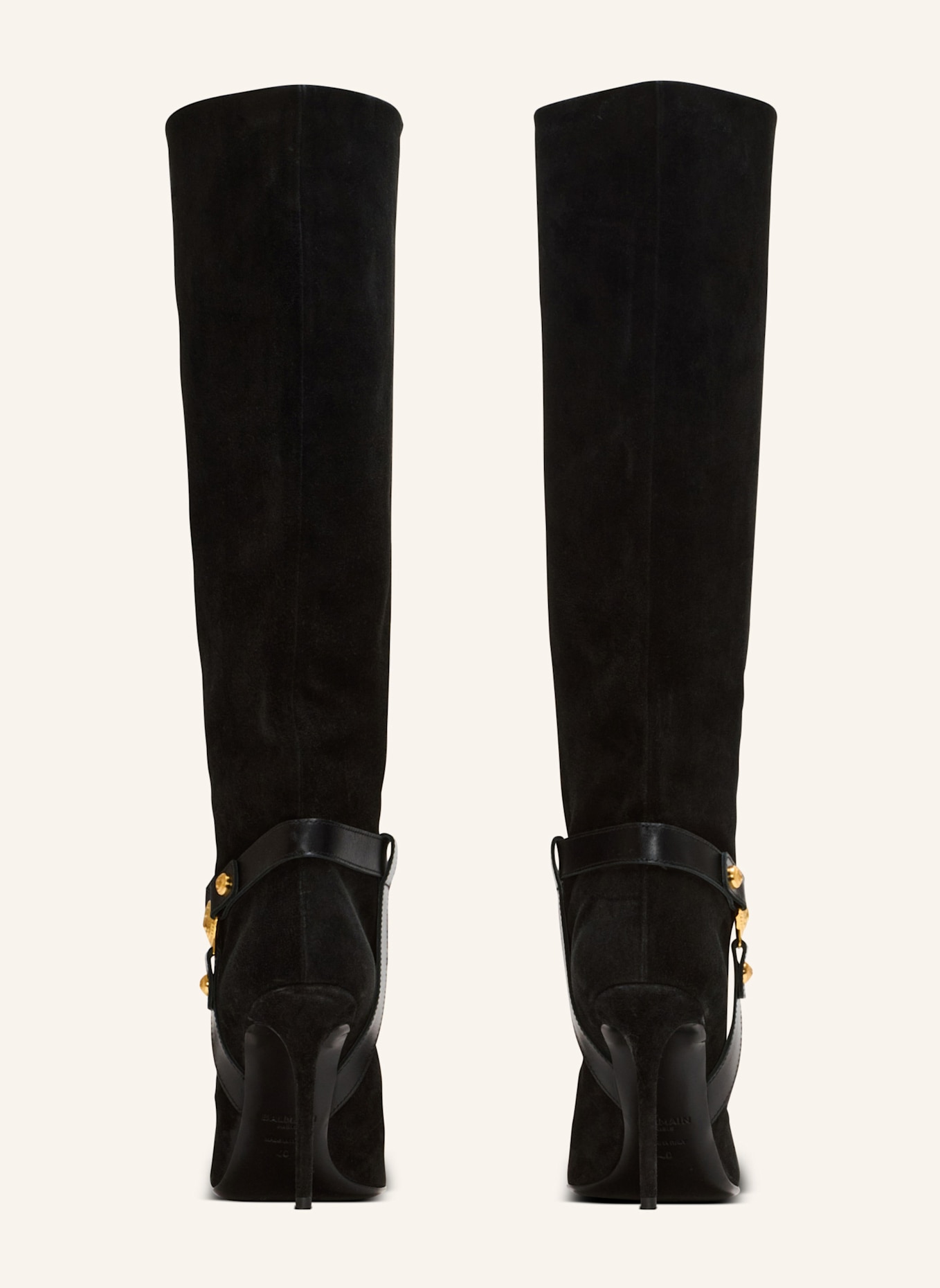 BALMAIN Stiefel Eva mit Absätzen aus plissiertem Wildleder: SCHWARZ