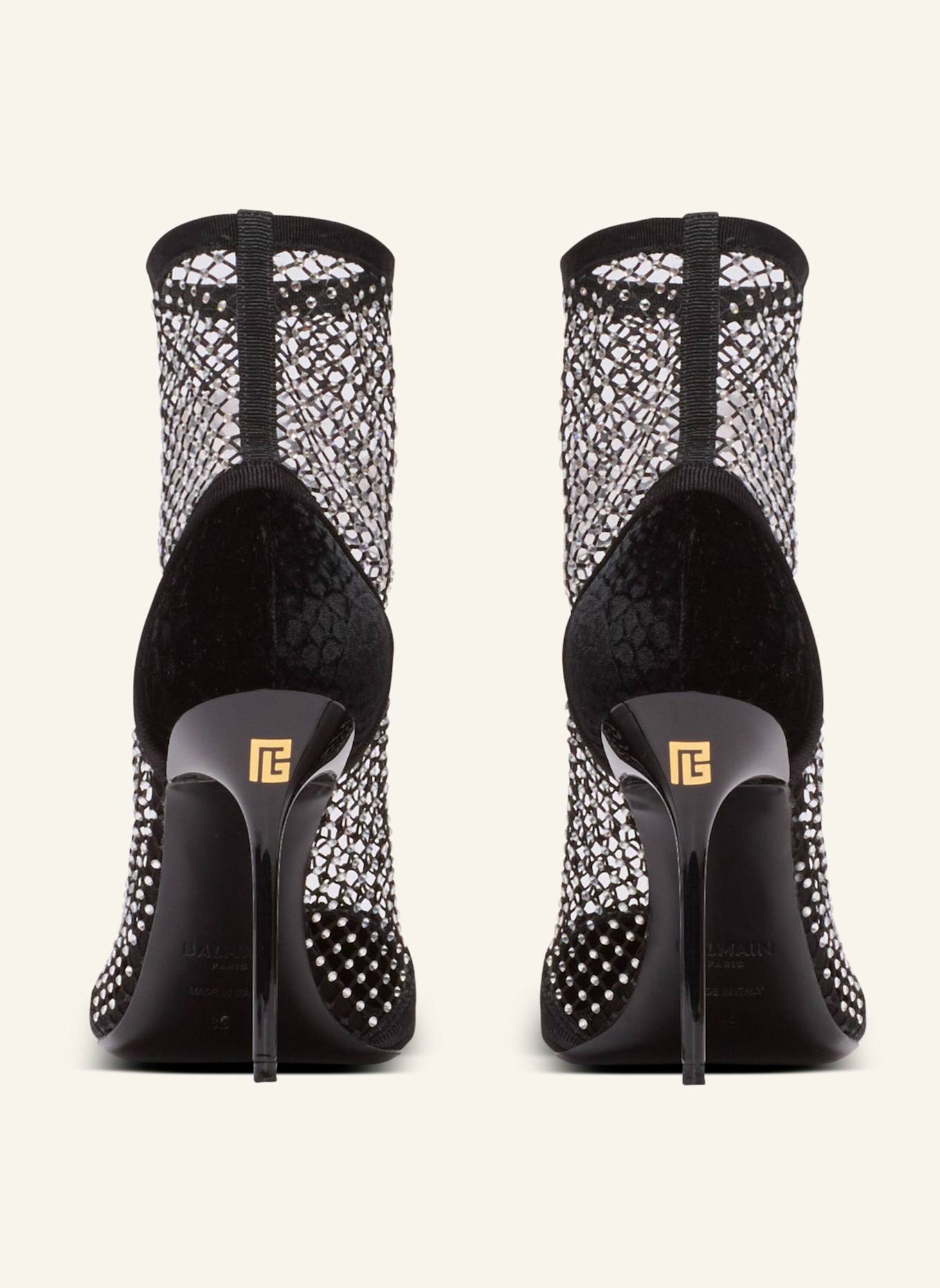 BALMAIN Netz-Stiefeletten mit Absatz, Velours und Strass: SCHWARZ