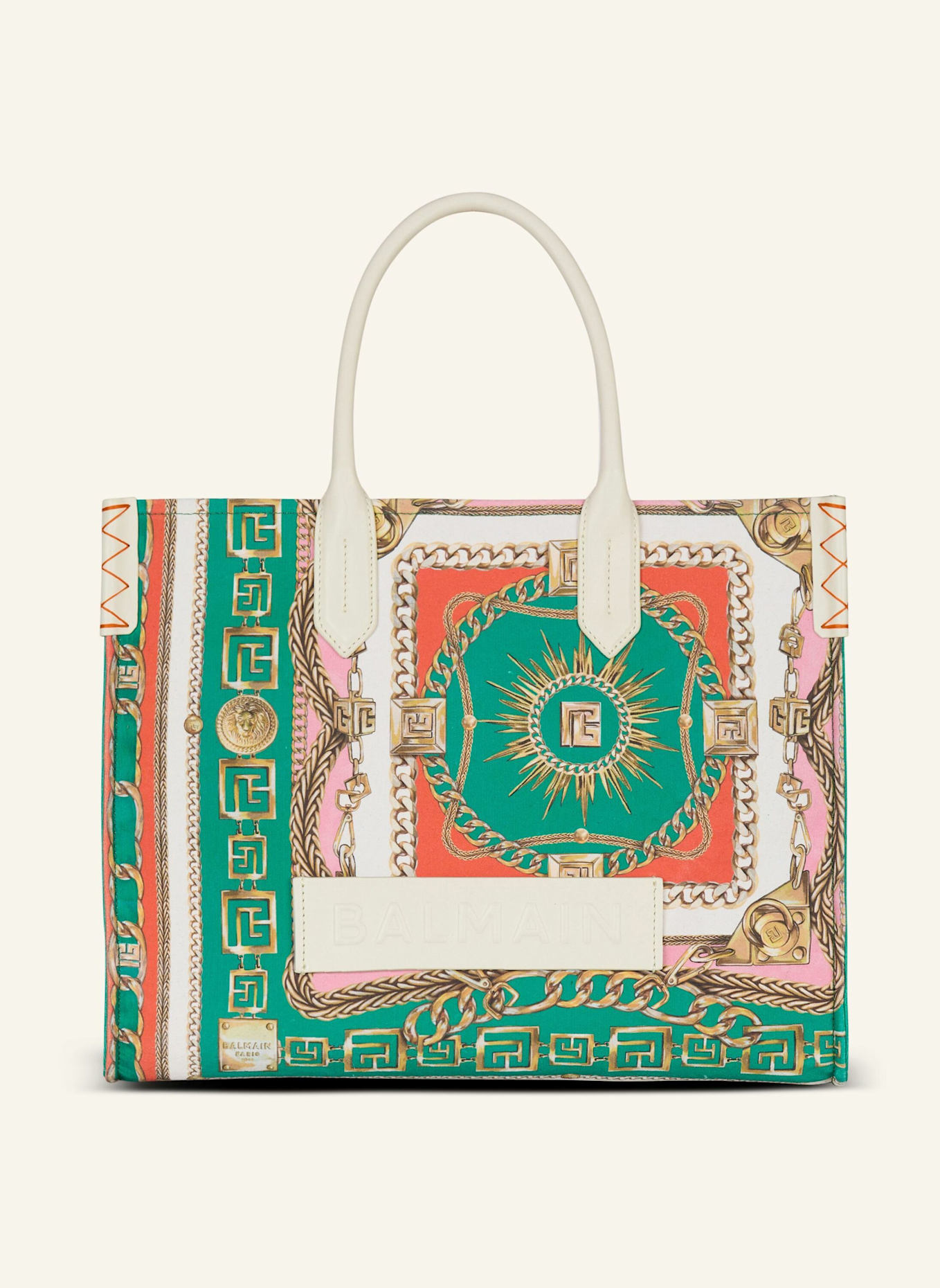 BALMAIN Mittelgroßer Shopper B-Army aus bedrucktem Canvas: DUNKELGRÜN