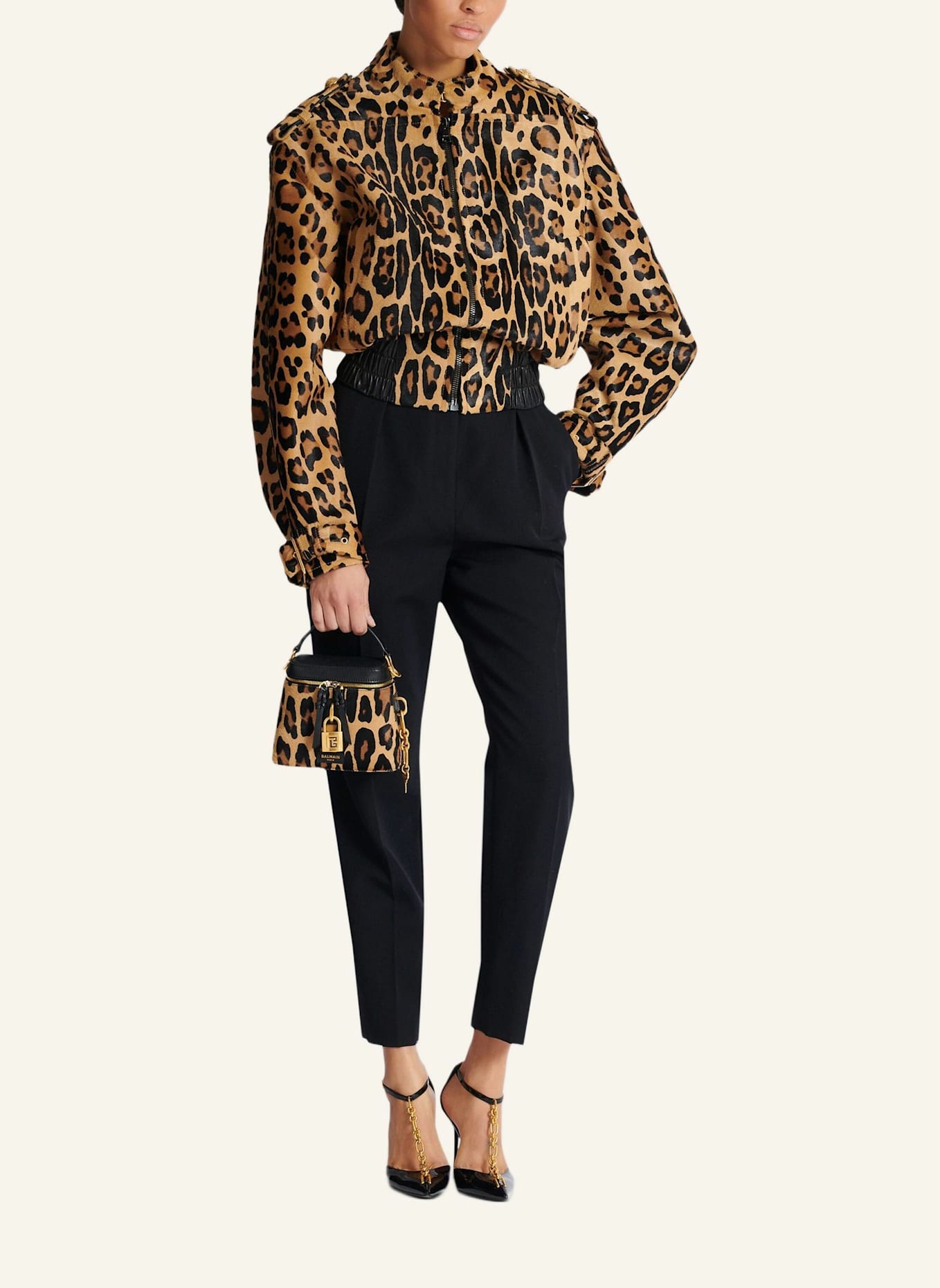 BALMAIN Pulse Beautycase aus Leder mit Leopardenmuster: BRAUN