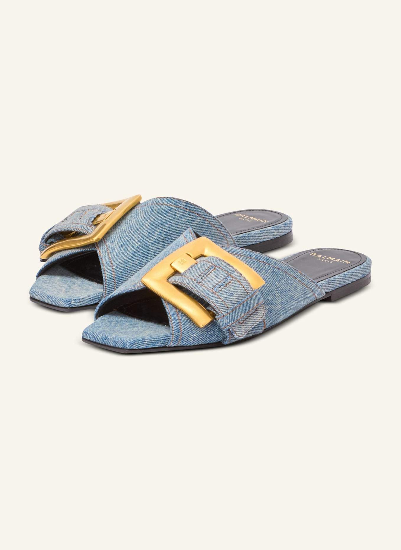 BALMAIN Flache Sandalen Anthem aus Denim: BLAU