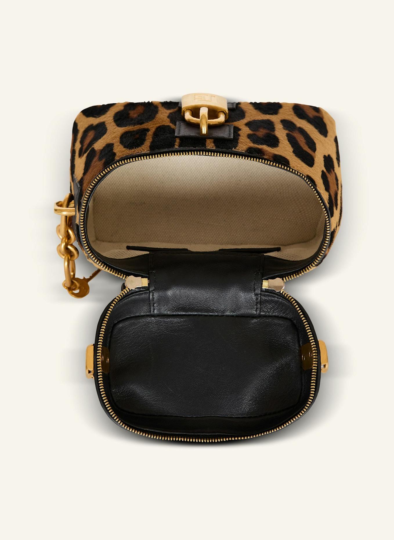 BALMAIN Pulse Beautycase aus Leder mit Leopardenmuster: BRAUN