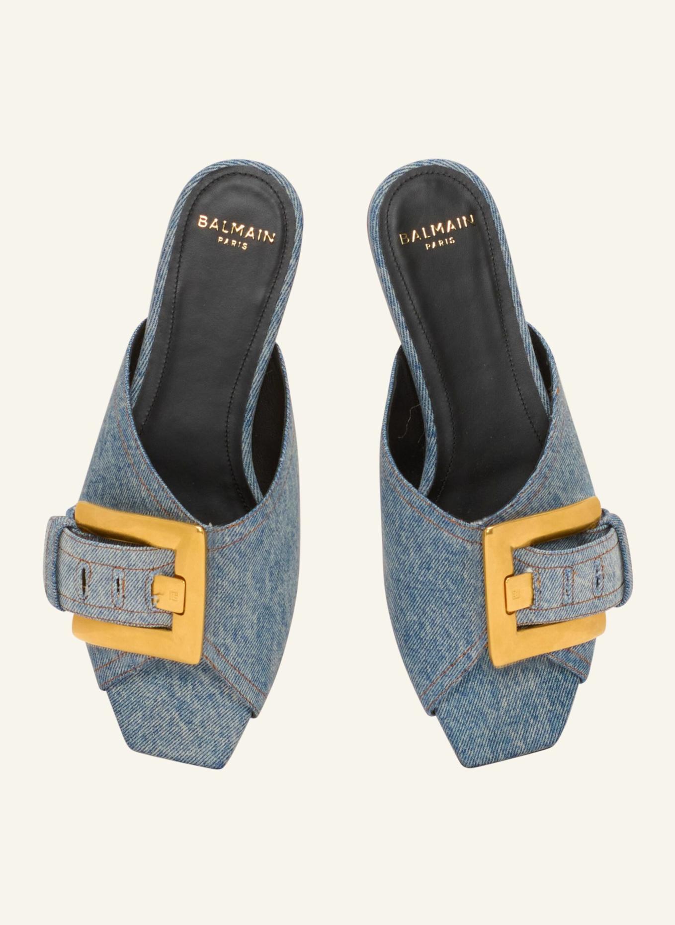 BALMAIN Flache Sandalen Anthem aus Denim: BLAU