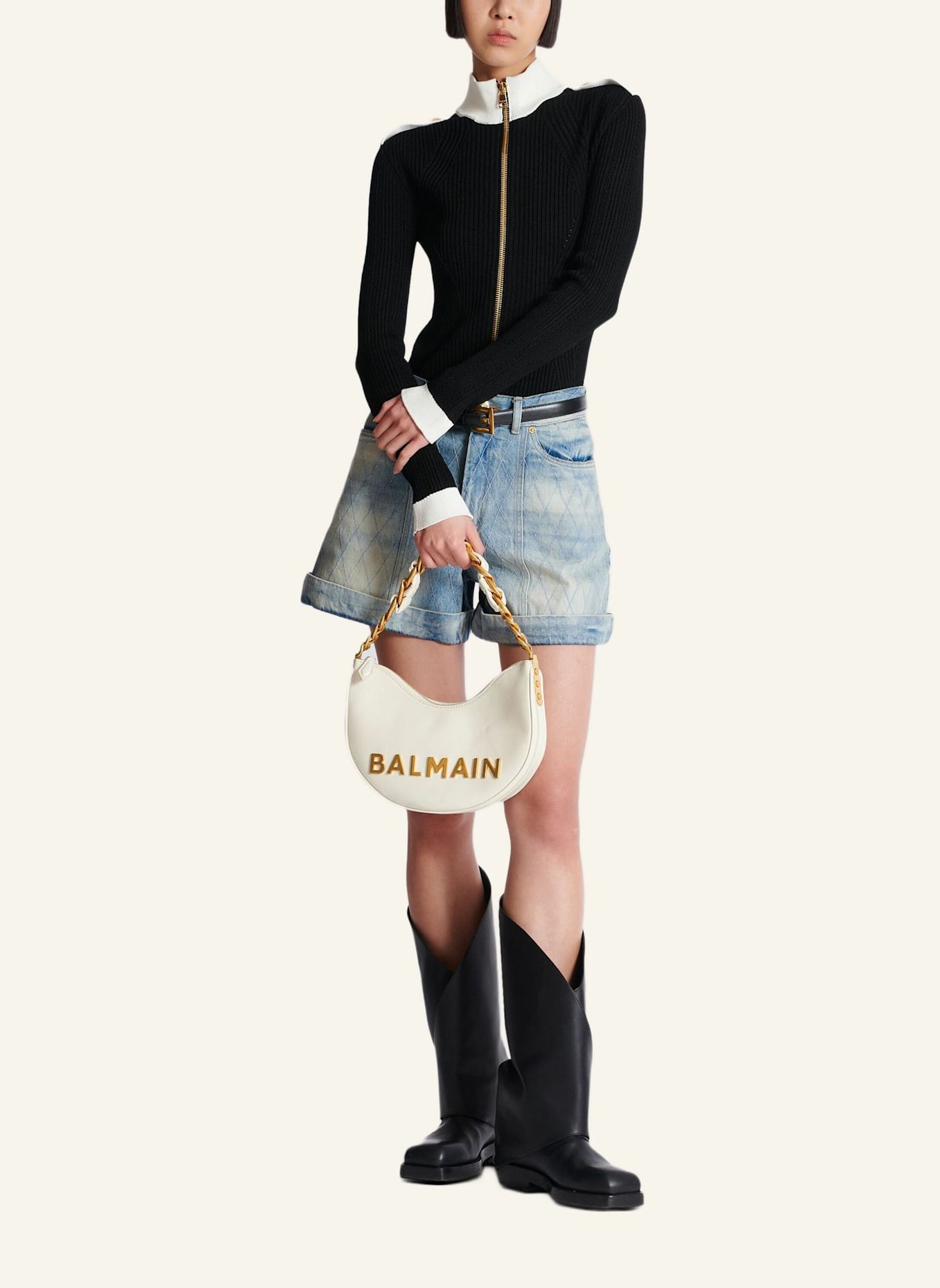 BALMAIN Tasche 1945 Soft Moon aus geknittertem Kalbsleder: WEISS