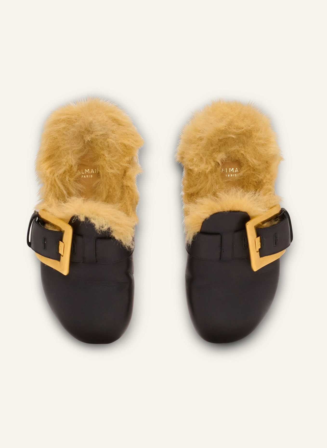 BALMAIN Anthem flache Pantoletten aus Leder und Kunstpelz: SCHWARZ