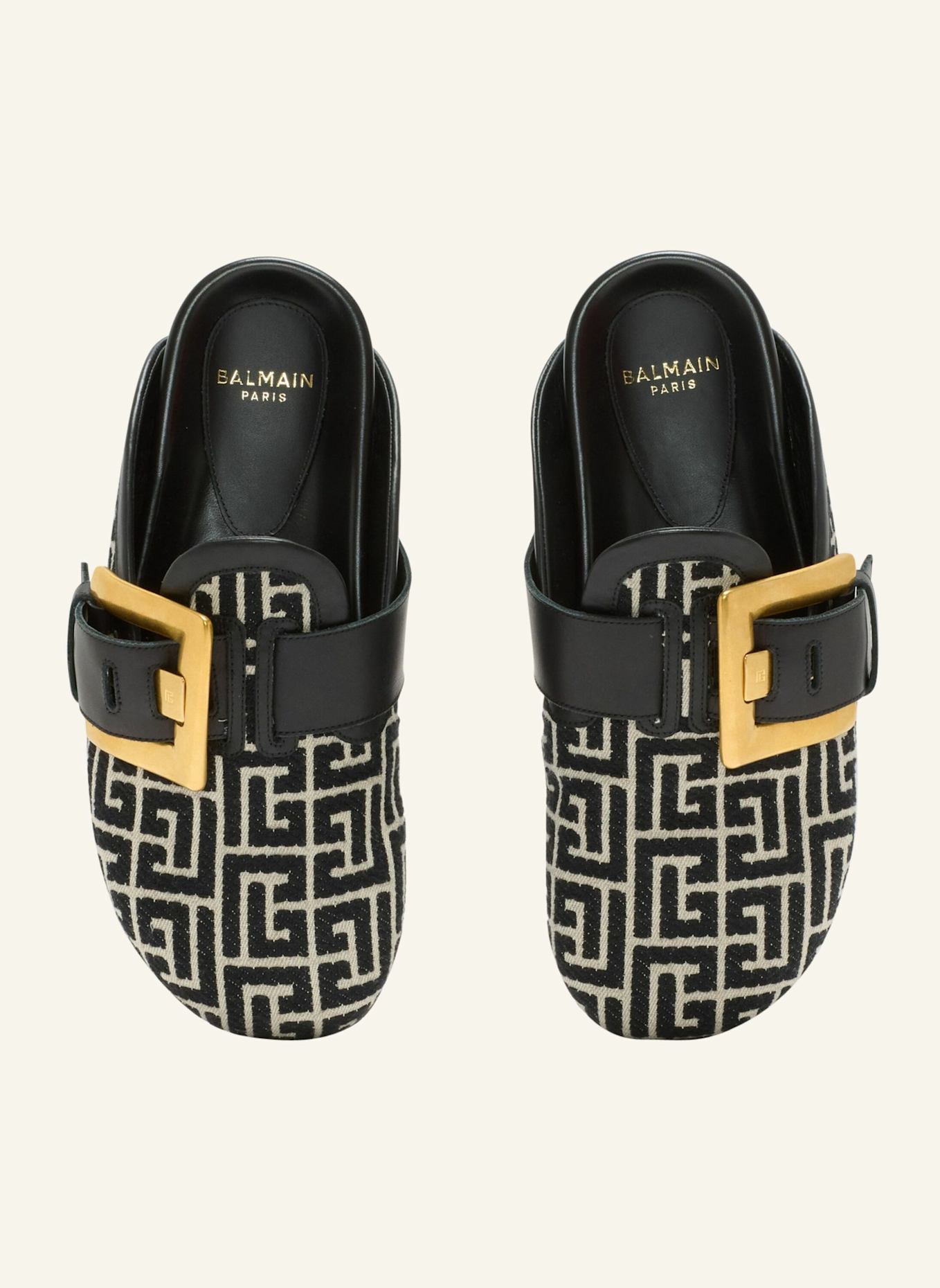 BALMAIN Pantoletten Anthem aus Jacquard-Canvas mit PB-Monogramm: SCHWARZ