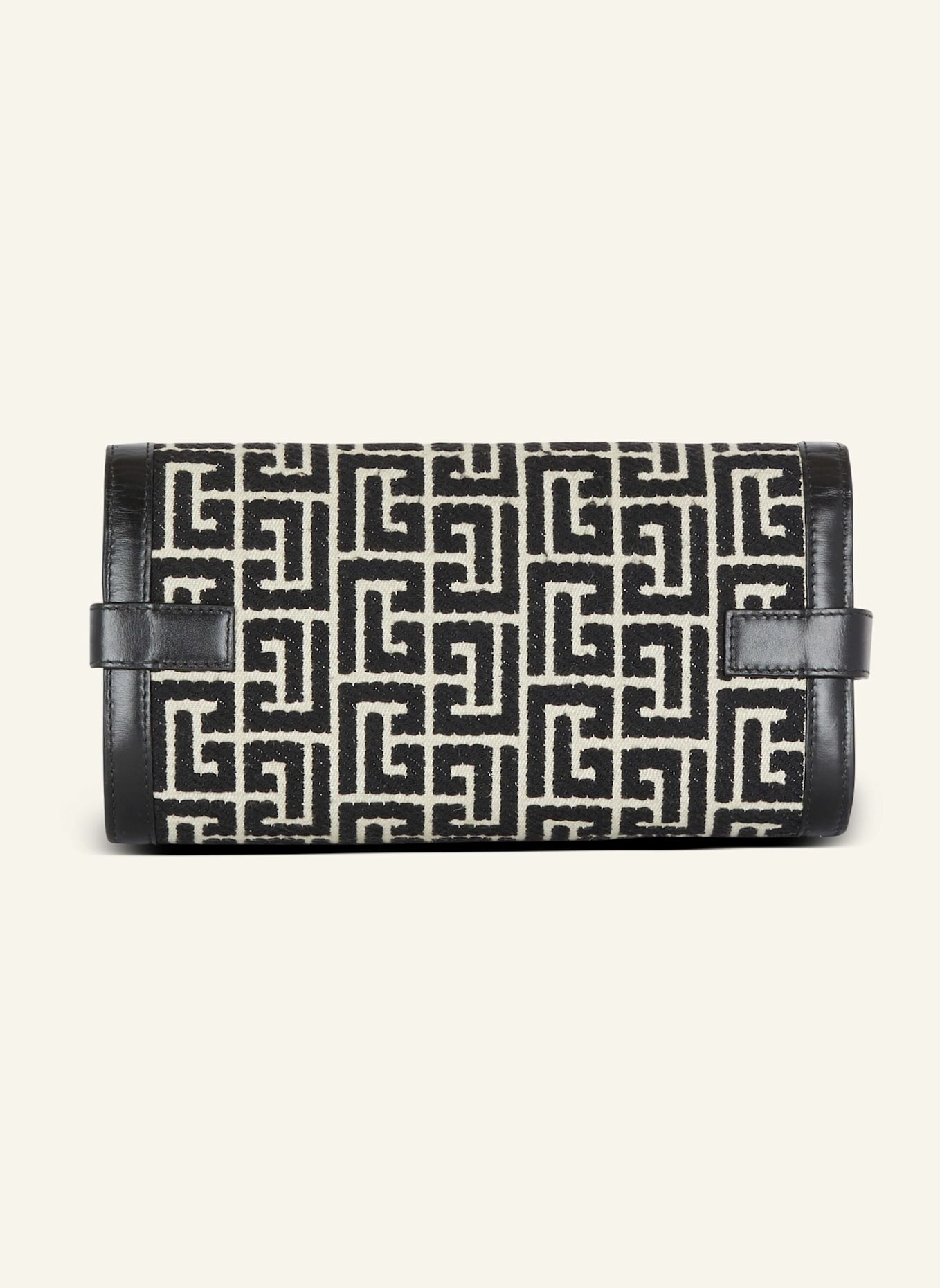 BALMAIN B-Buzz Pouch 23 aus Jacquard-Canvas mit Monogramm-Muster und Leder: SCHWARZ