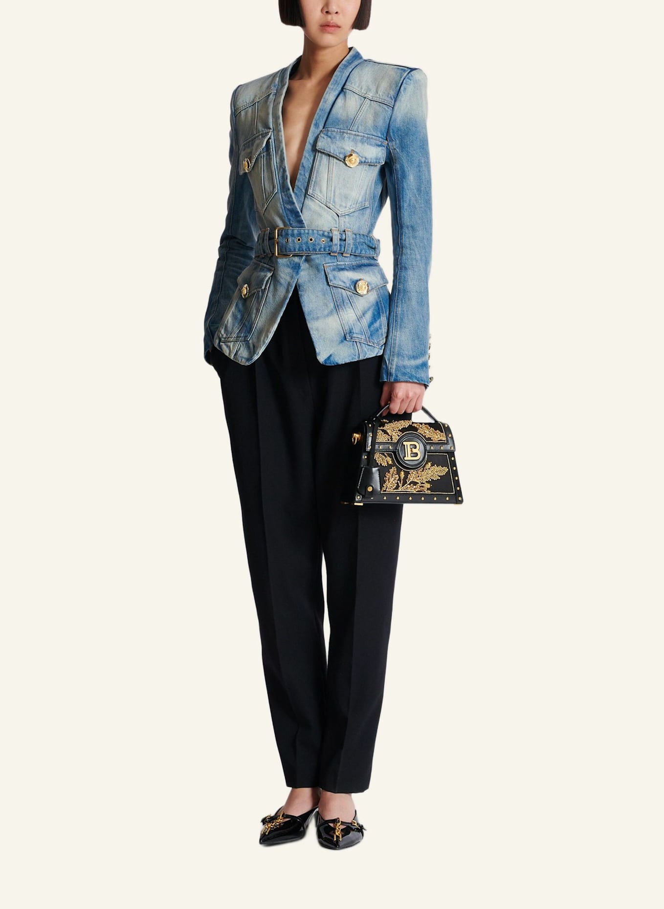 BALMAIN Tasche B-Buzz Dynasty aus besticktem Satin: SCHWARZ