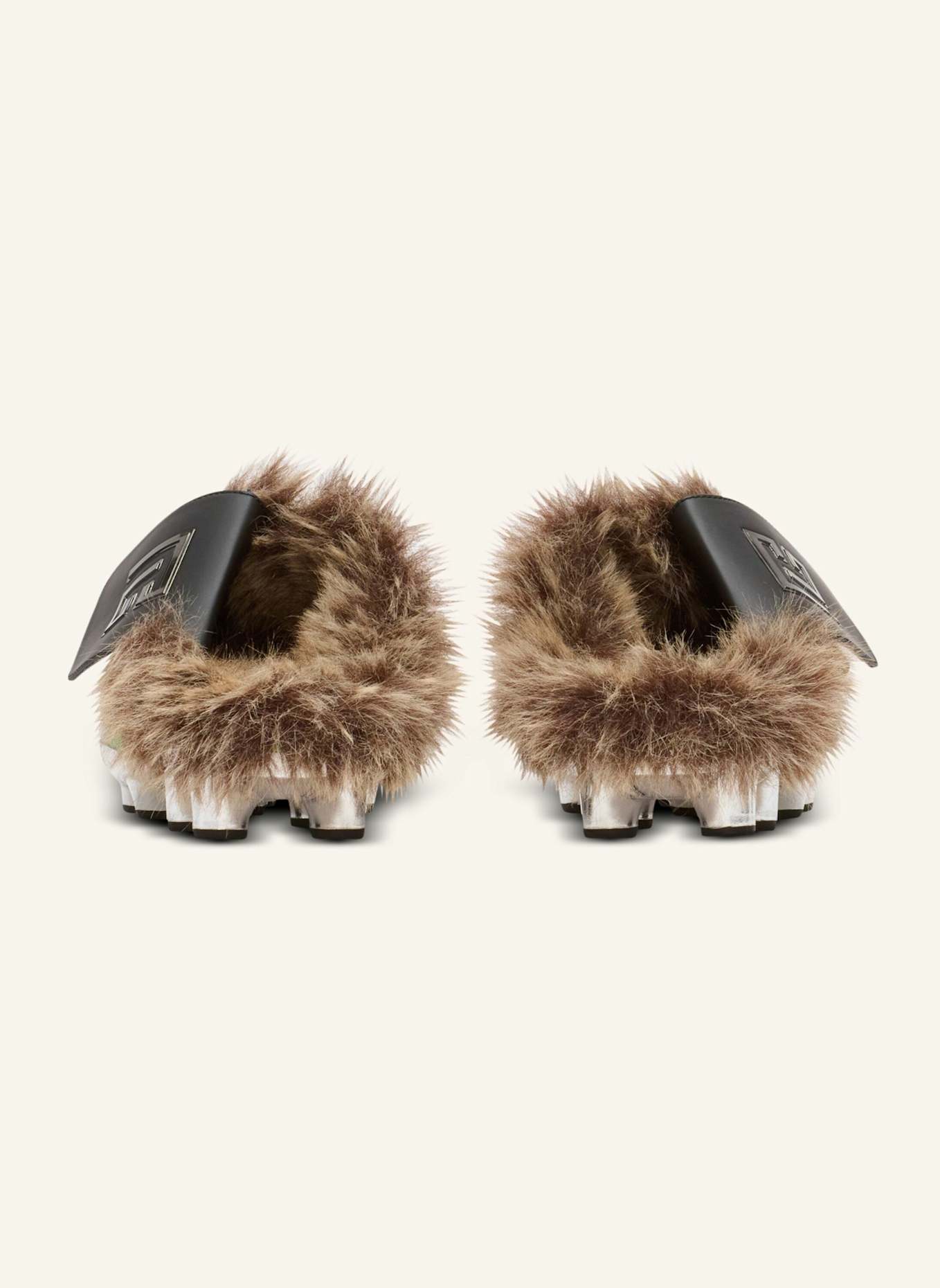 BALMAIN Pelzgefütterte Pantoletten Half Time aus technischen Materialien: GRÜN