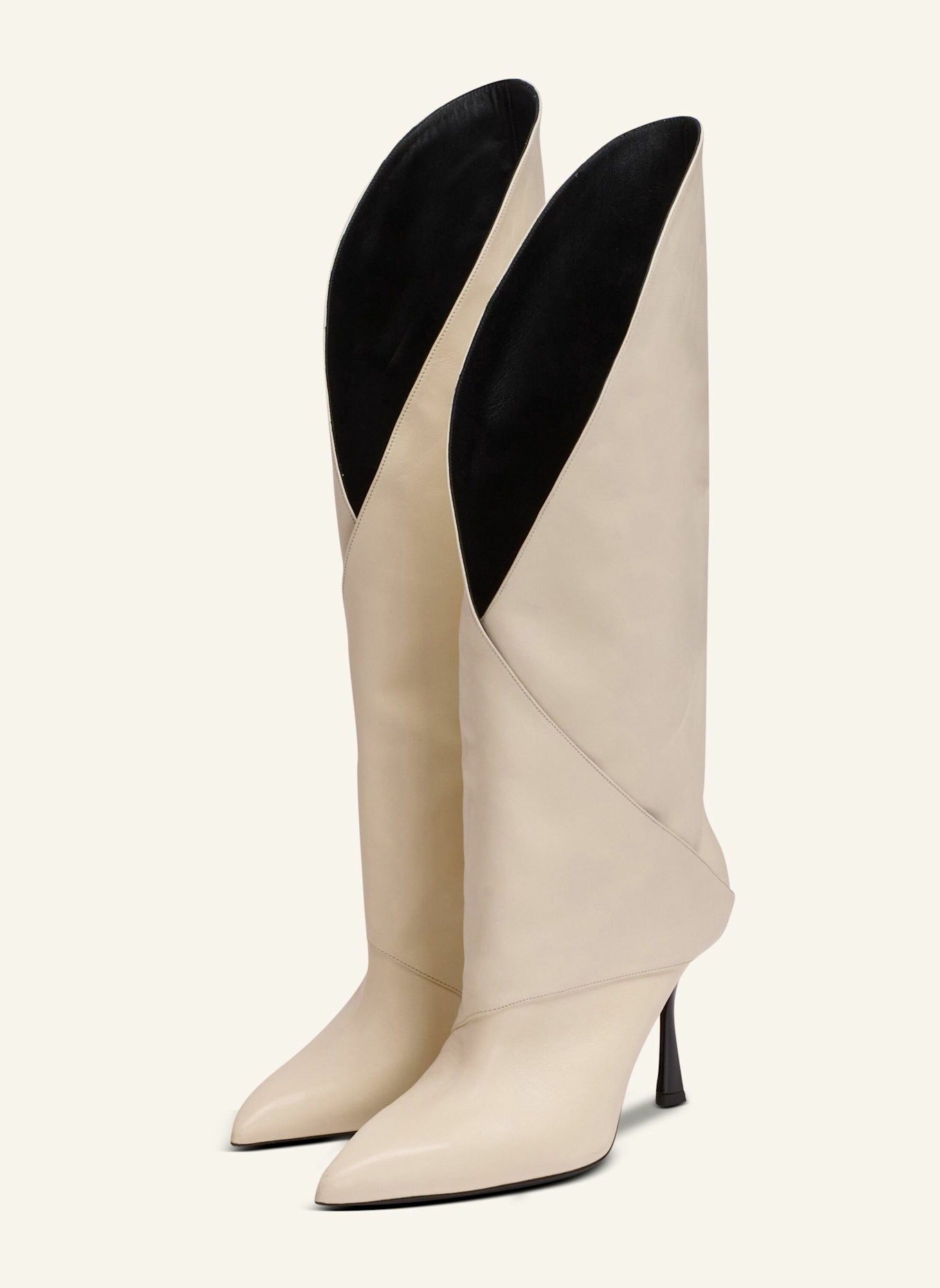 BALMAIN Twist Lederstiefel mit Absatz: BEIGE