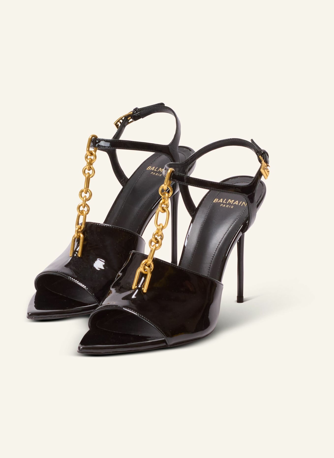 BALMAIN Sync Sandalen aus Lackleder mit Absatz: SCHWARZ
