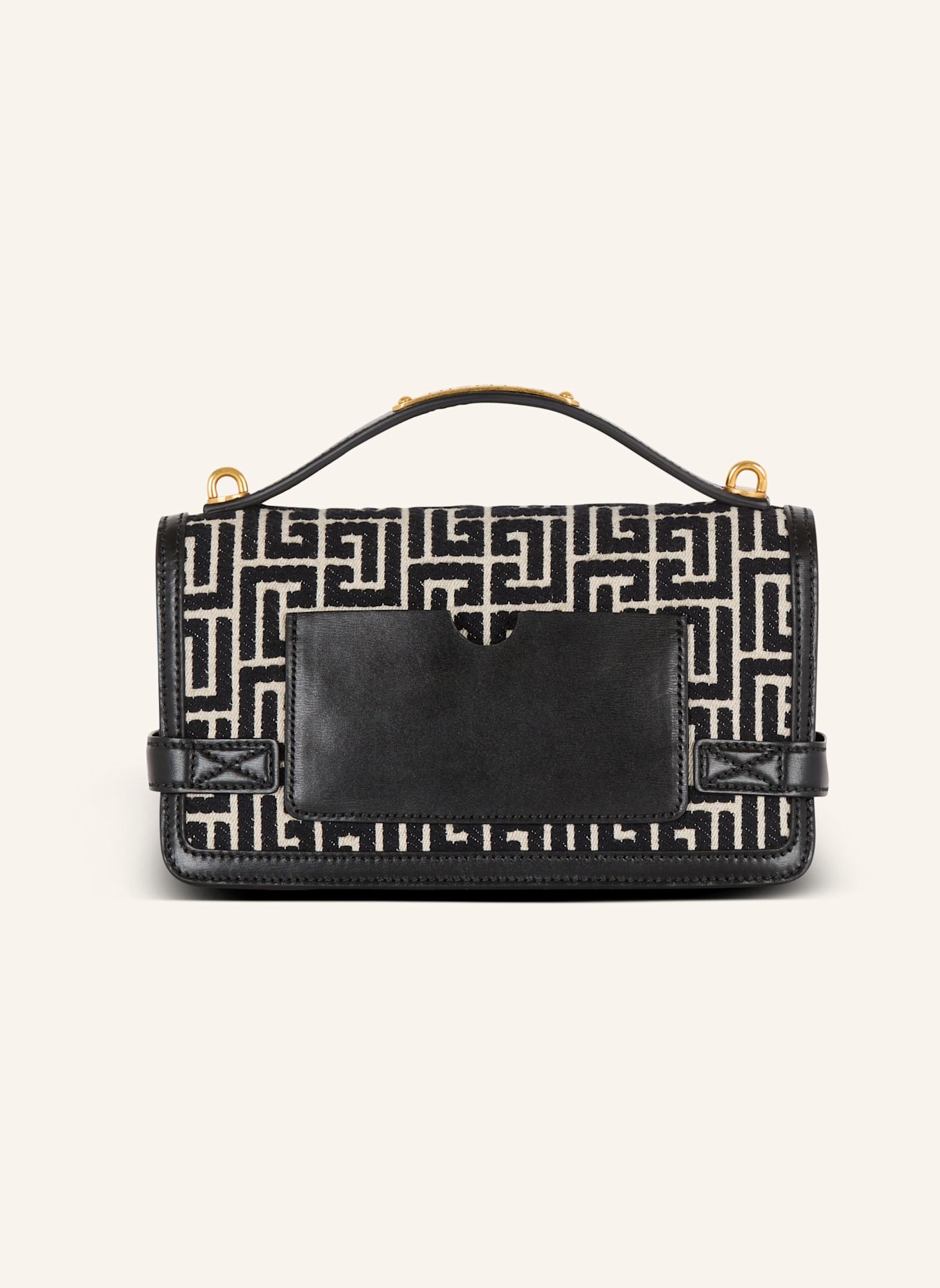 BALMAIN Tasche B-Buzz Shoulder 24 aus Jacquard-Canvas mit PB-Monogramm und Kalbsleder: SCHWARZ