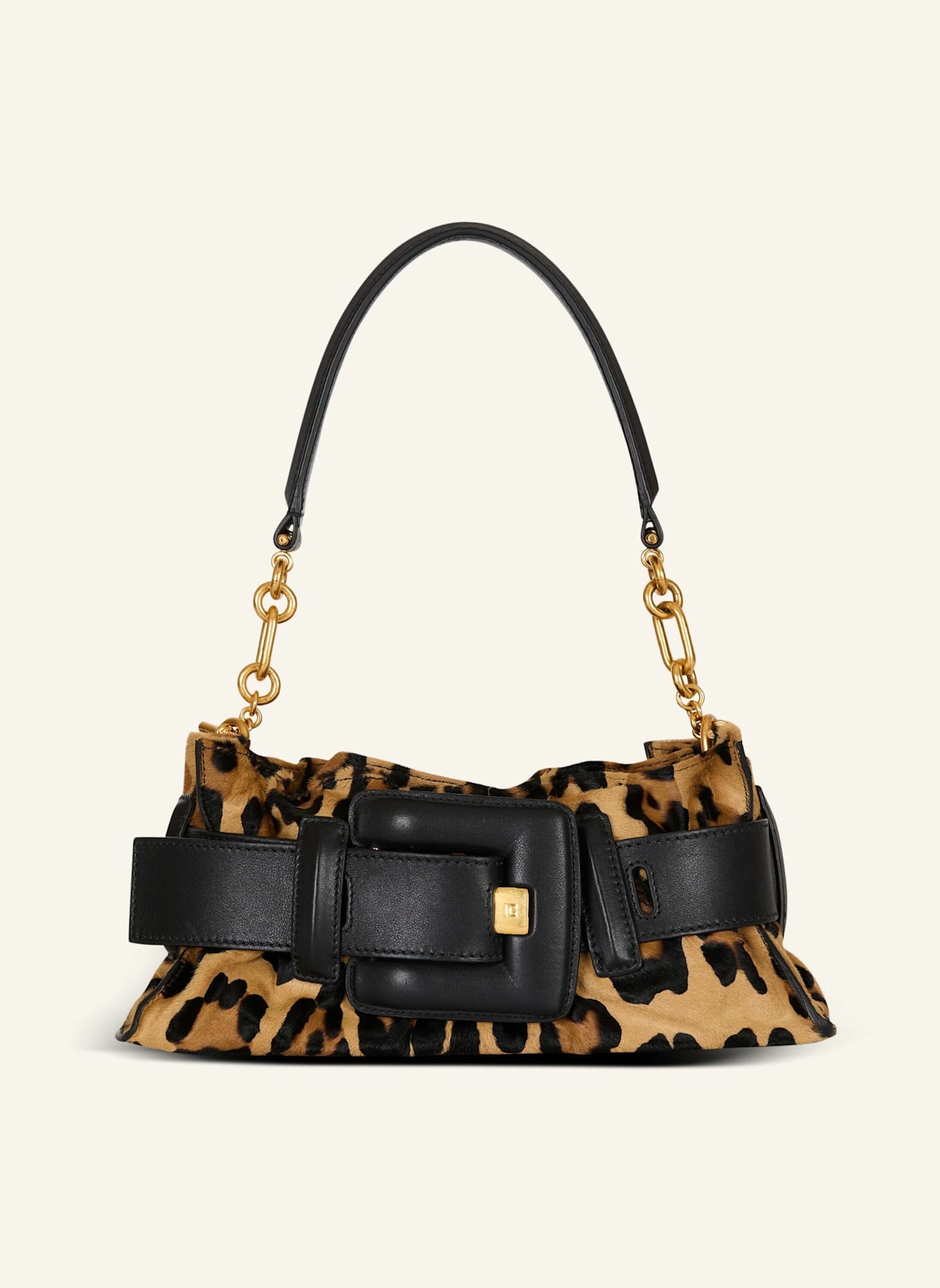 BALMAIN Anthem Mini-Tasche aus „Pony“-Leder mit Leopardenmuster: BRAUN