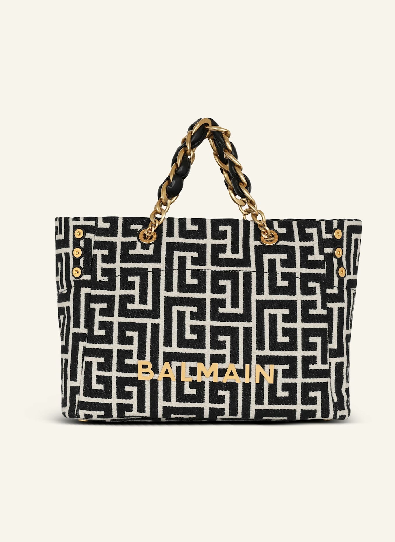 BALMAIN Shopper 1945 Soft aus Jacquard-Canvas mit PB-Monogramm: SCHWARZ