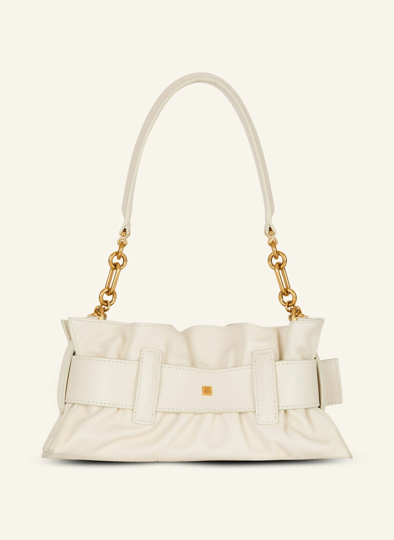 BALMAIN Anthem Mini-Schultertasche aus Leder: WEISS