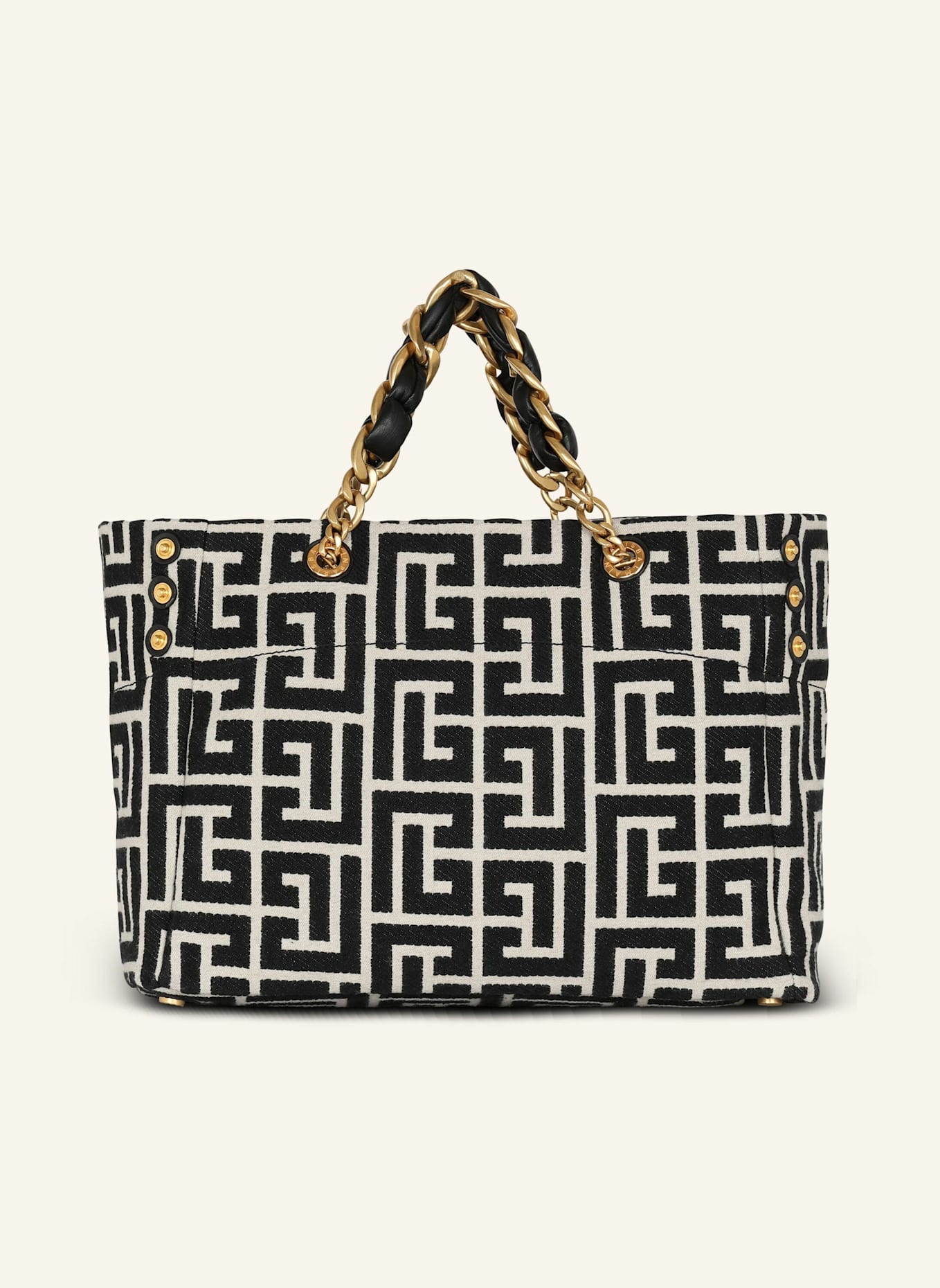 BALMAIN Shopper 1945 Soft aus Jacquard-Canvas mit PB-Monogramm: SCHWARZ
