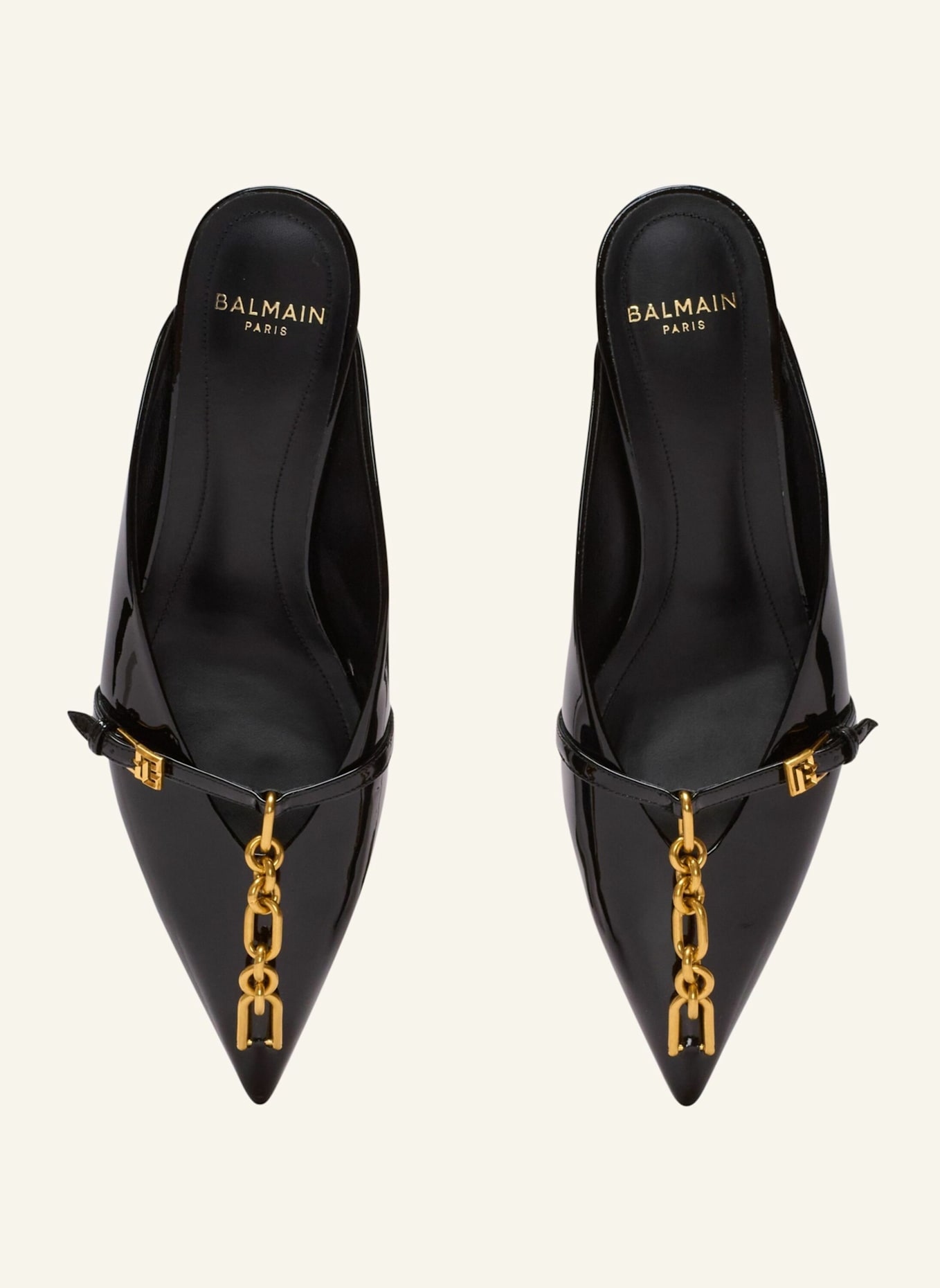 BALMAIN Sync Pantoletten aus Lackleder mit spitzer Zehenpartie: SCHWARZ