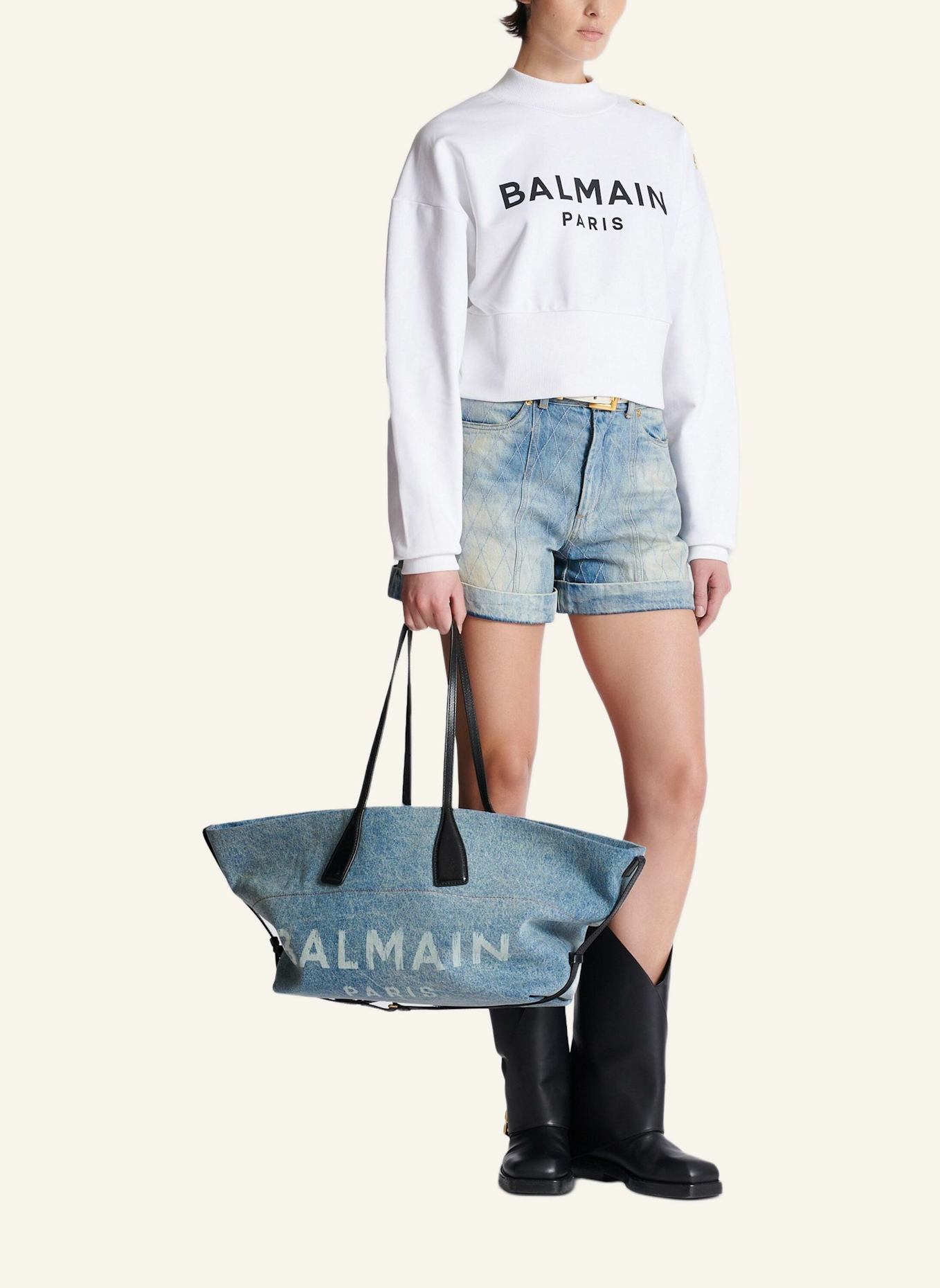 BALMAIN Shopper Track aus Denim: BLAU