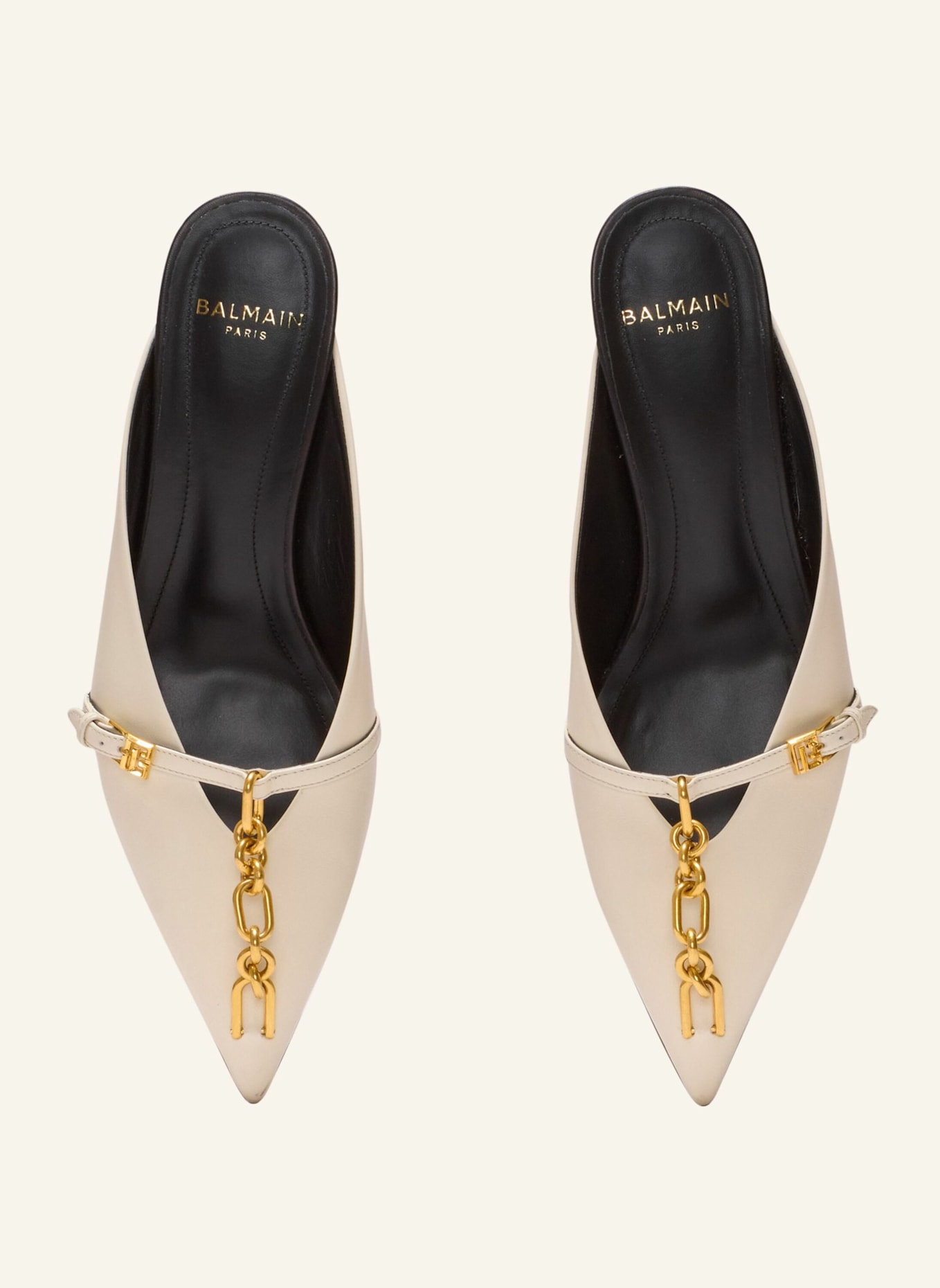 BALMAIN Sync Pantoletten aus Leder mit spitzer Zehenpartie: BEIGE