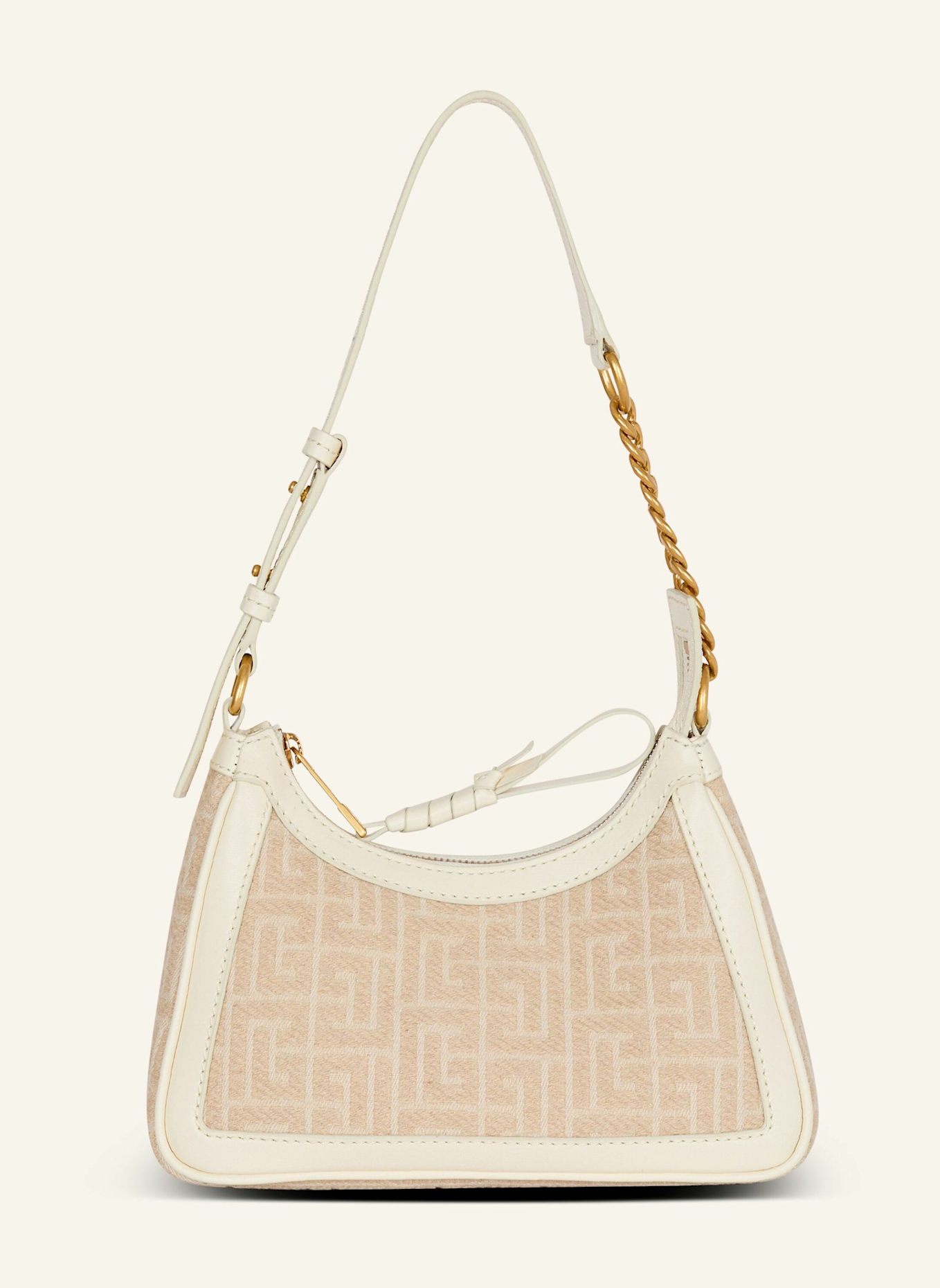 BALMAIN Schultertasche B-Army aus Jacquard-Canvas mit Monogramm-Muster und Leder: BEIGE