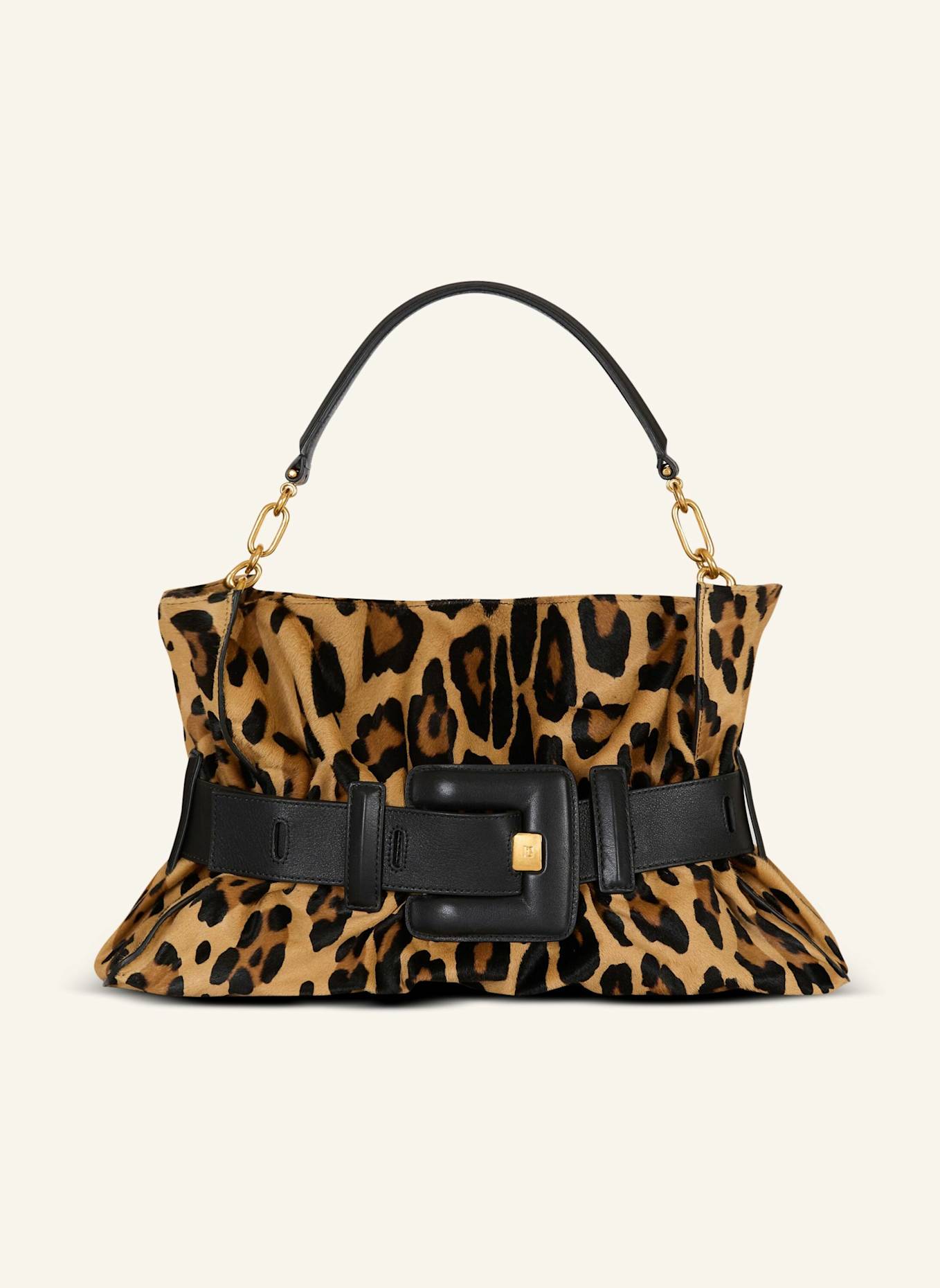 BALMAIN Anthem Tasche mittelgroß aus „Pony“-Leder mit Leopardenmuster: BRAUN