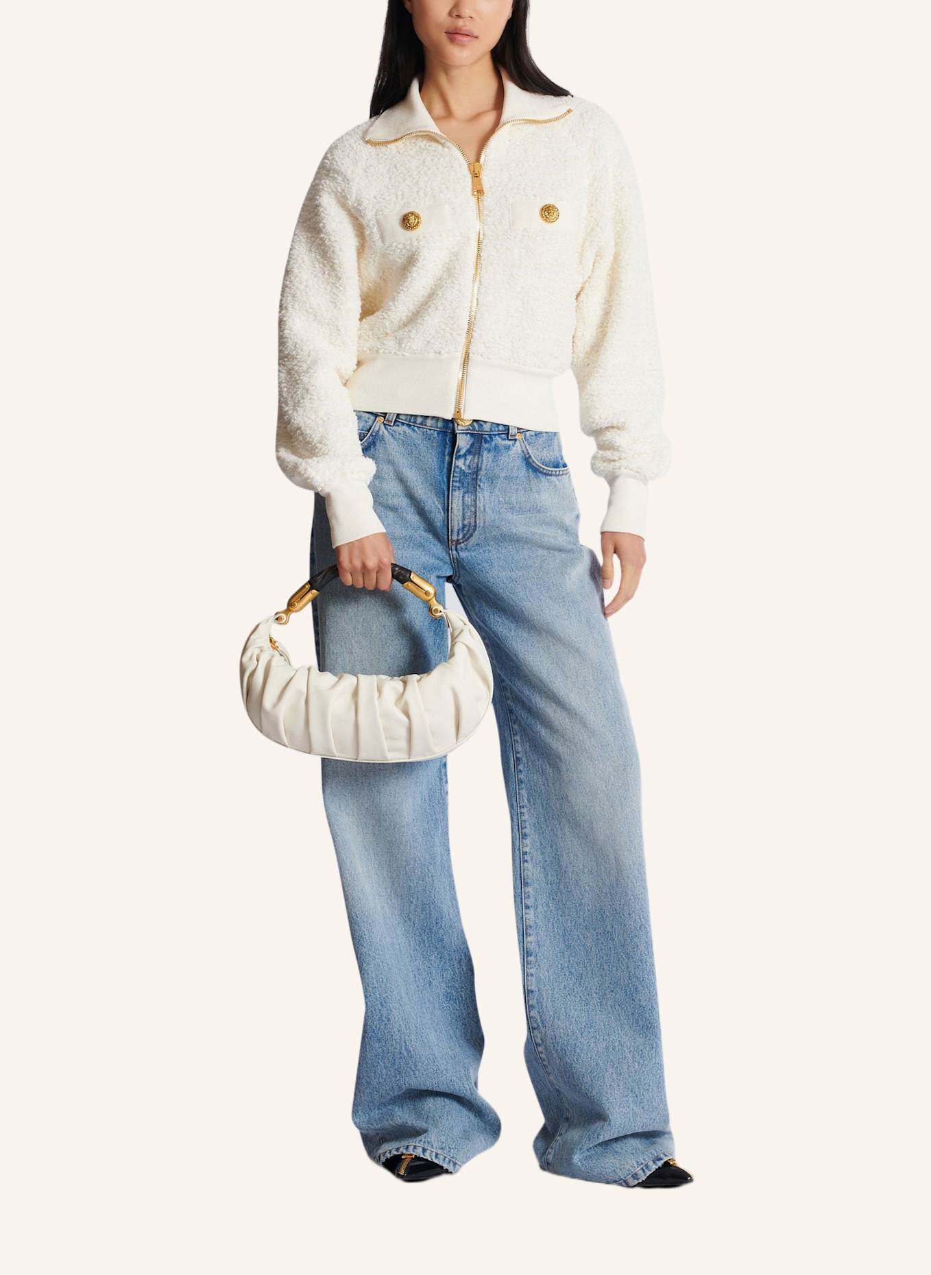 BALMAIN Mittelgroße Tasche Ebene aus Kalbsleder: BEIGE