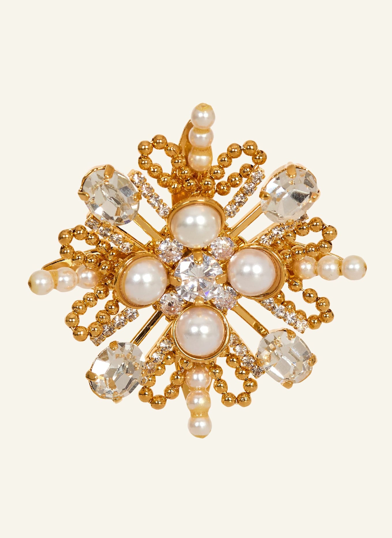 BALMAIN Brosche „Brandebourg“ mit Perlen und Kristallen: GOLD