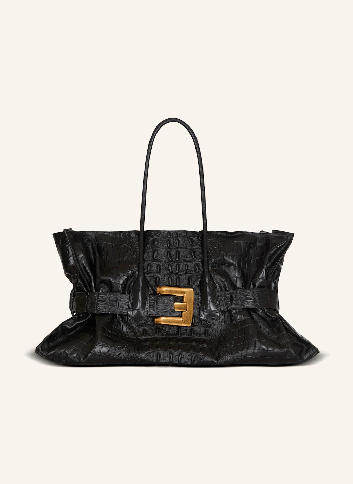 BALMAIN XL-Tasche Anthem aus Kalbsleder mit Kroko-Prägung: SCHWARZ