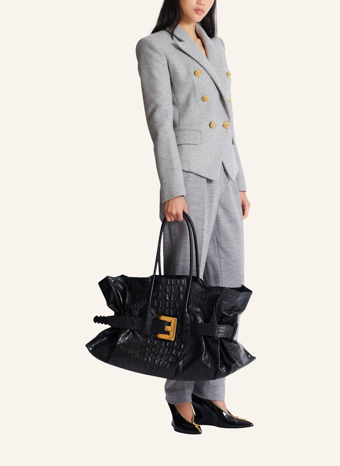 BALMAIN XL-Tasche Anthem aus Kalbsleder mit Kroko-Prägung: SCHWARZ