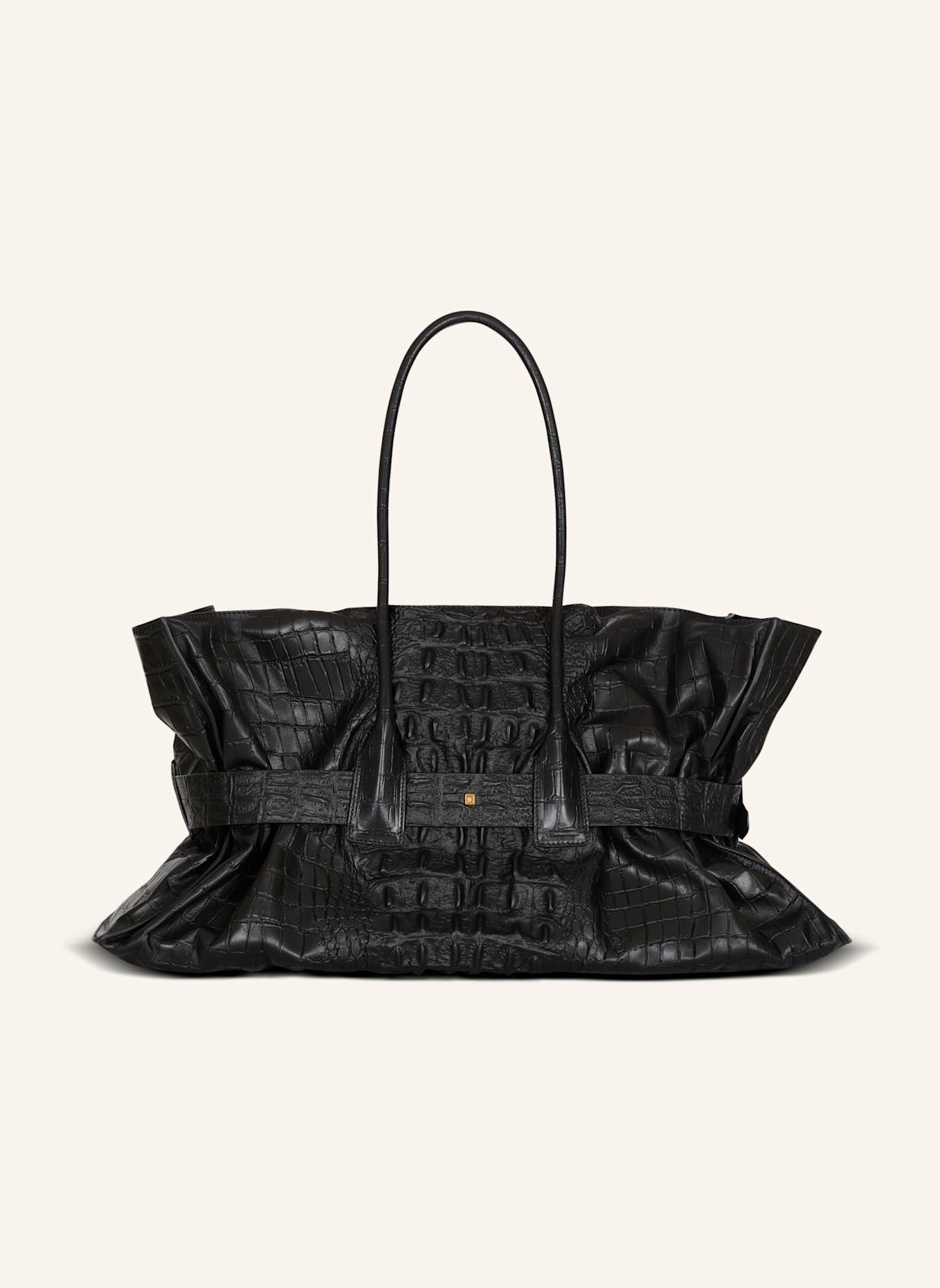 BALMAIN XL-Tasche Anthem aus Kalbsleder mit Kroko-Prägung: SCHWARZ