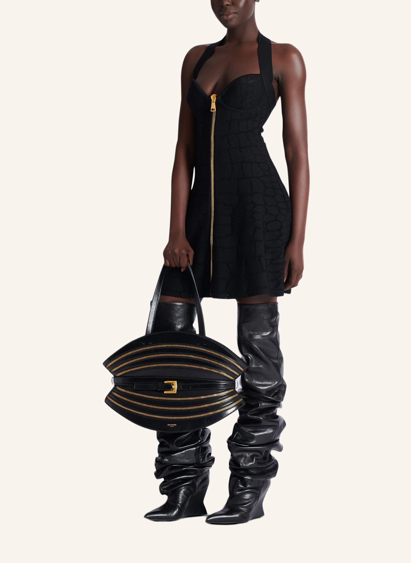 BALMAIN Mittelgroße Tasche Shuffle mit Reißverschlüssen aus Kalbsleder: SCHWARZ