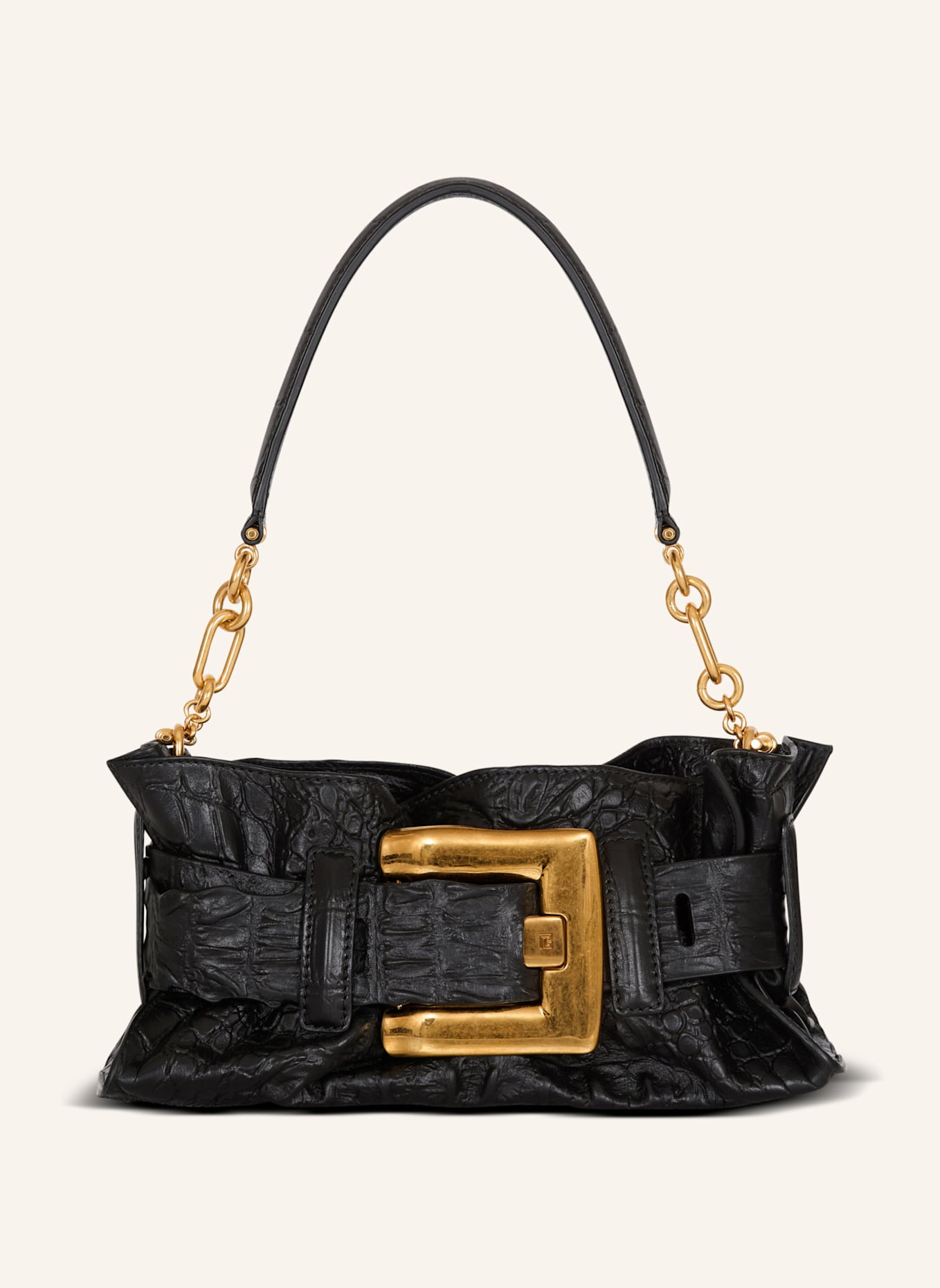 BALMAIN Mini-Tasche Anthem aus Leder mit Kroko-Prägung: SCHWARZ