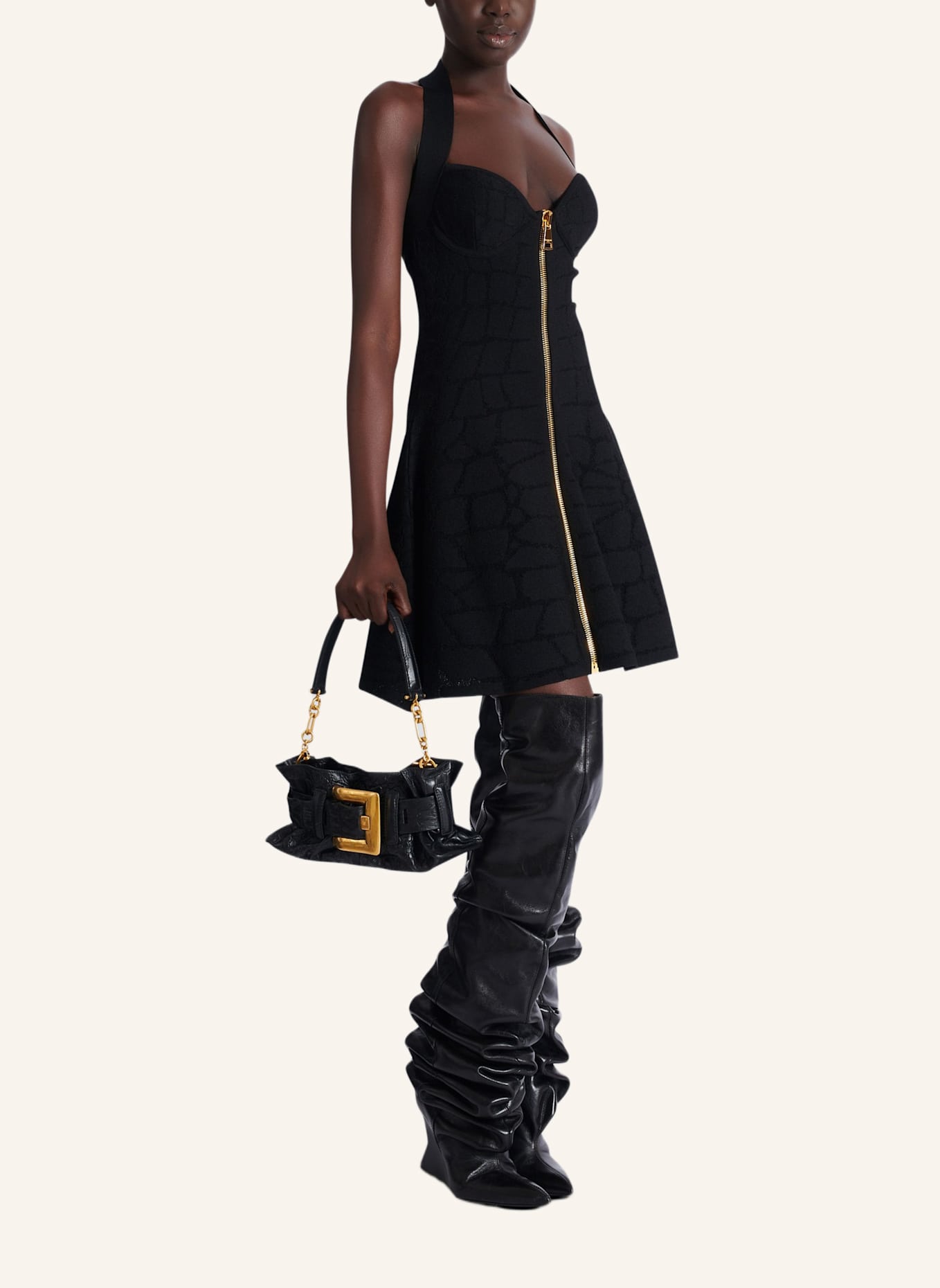 BALMAIN Mini-Tasche Anthem aus Leder mit Kroko-Prägung: SCHWARZ