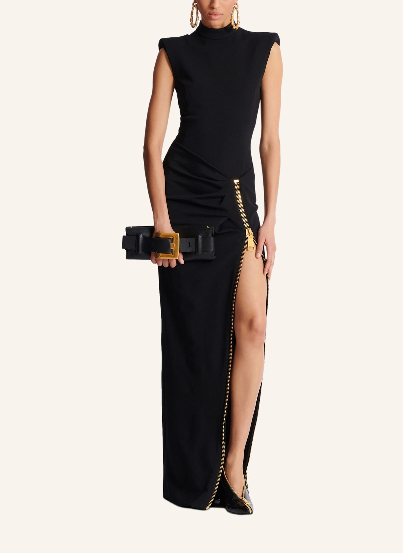 BALMAIN Anthem Clutch aus Kalbsleder: SCHWARZ