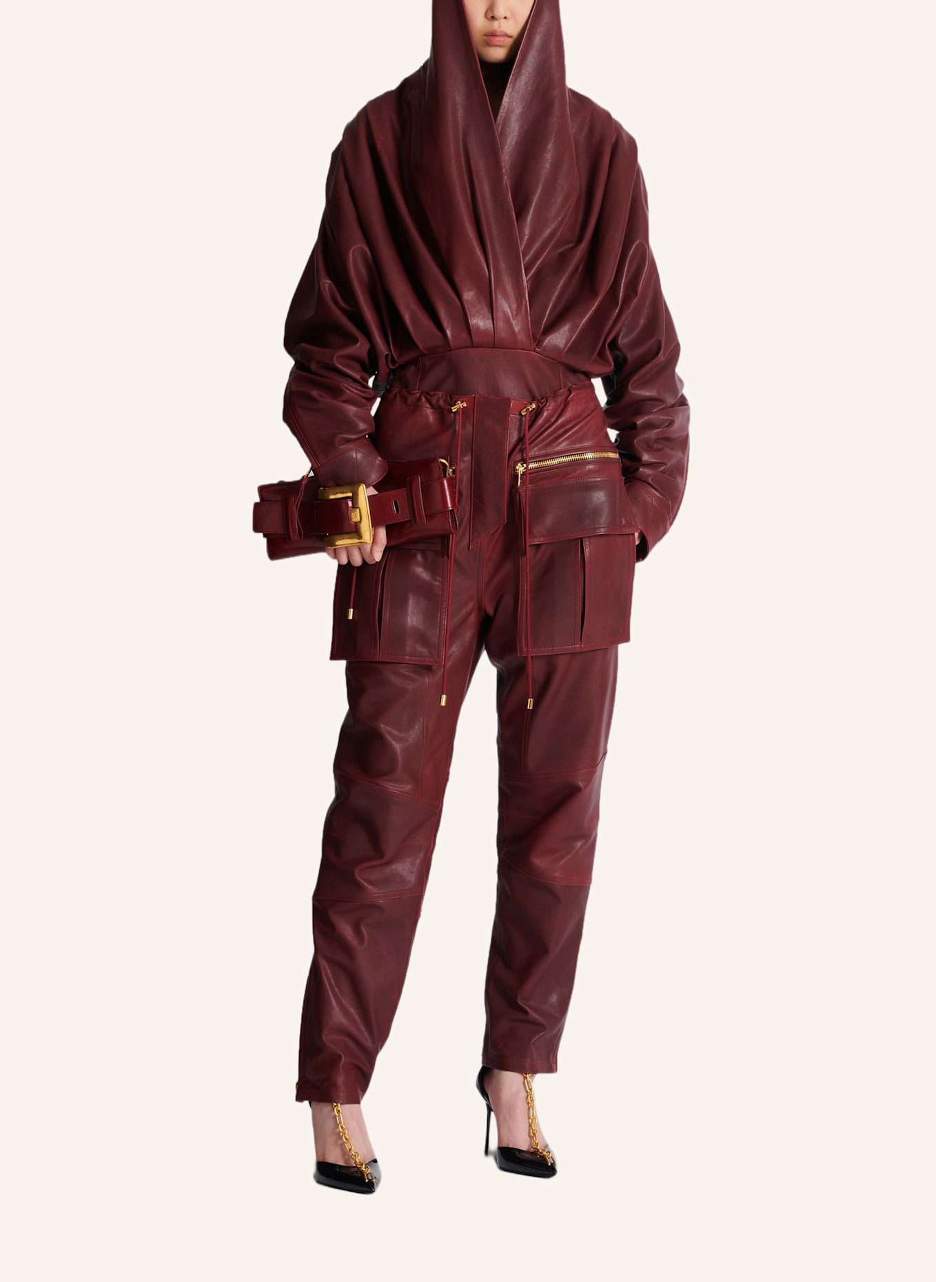 BALMAIN Anthem Clutch aus Kalbsleder: BRAUN