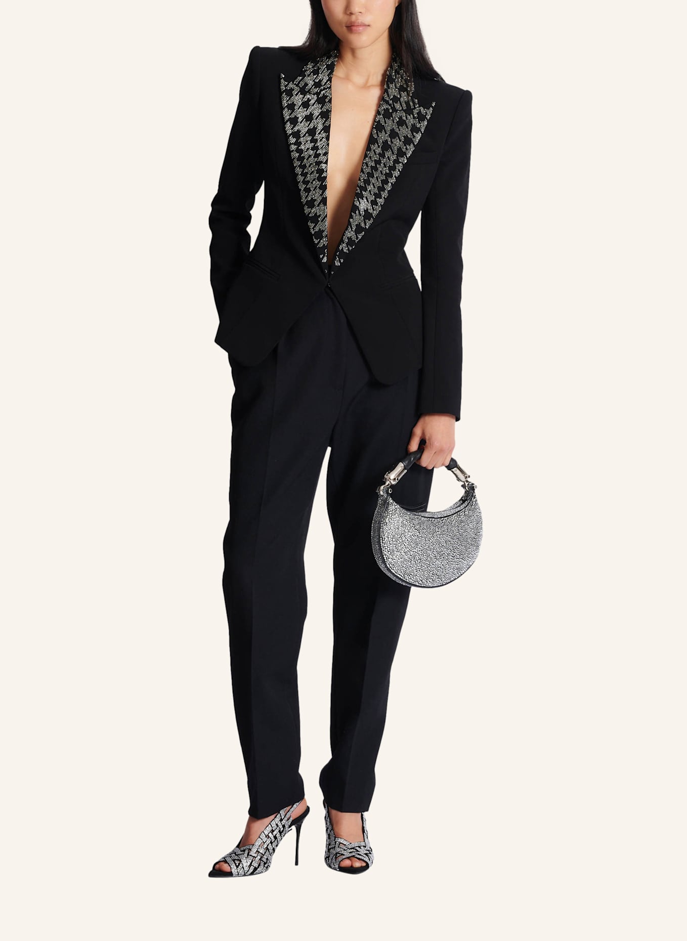 BALMAIN Mini-Tasche Ebene aus Wildleder und Kristallen: SILBER