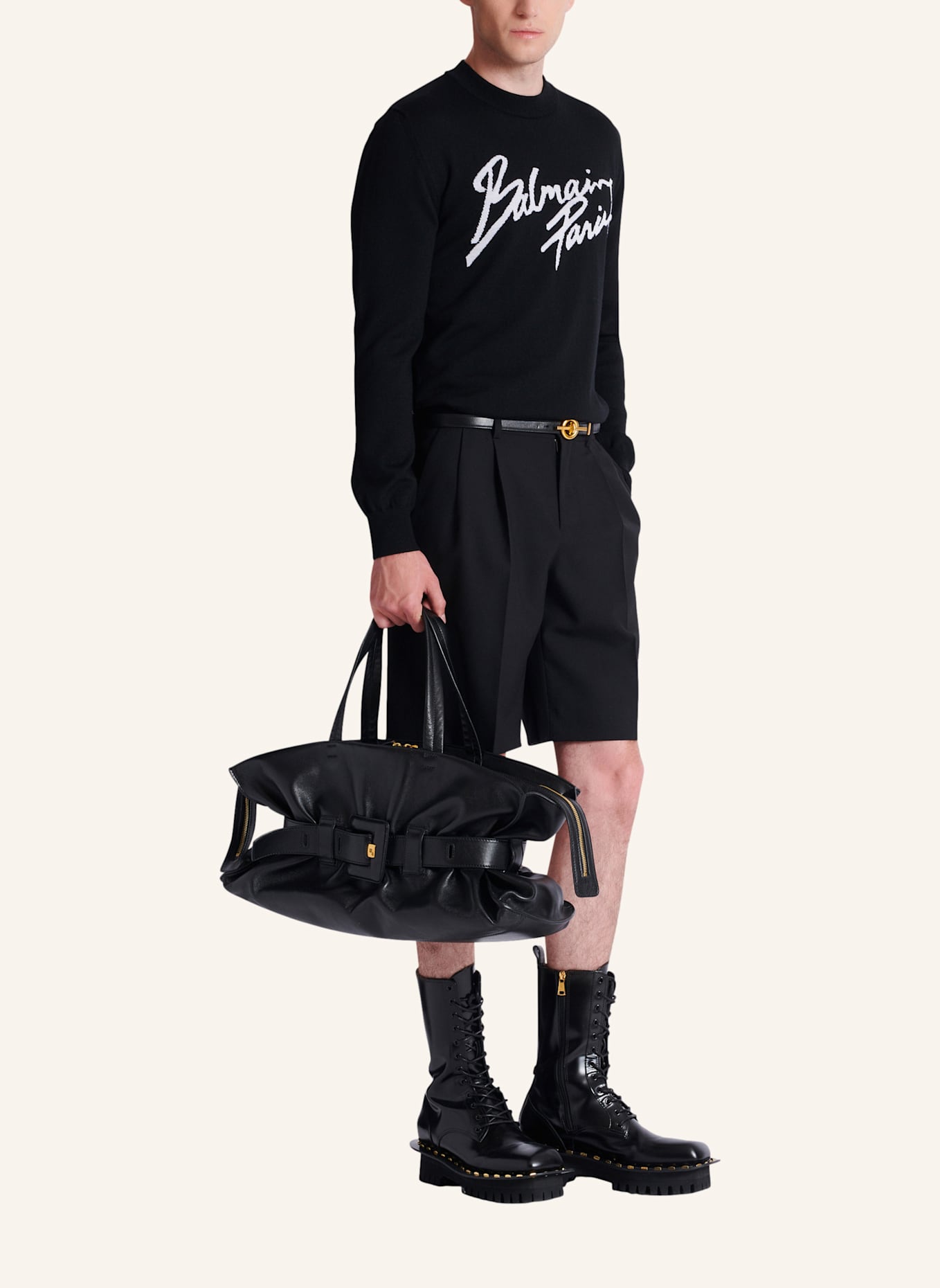 BALMAIN Große Tasche Anthem mit Reißverschluss aus Kalbsleder: SCHWARZ