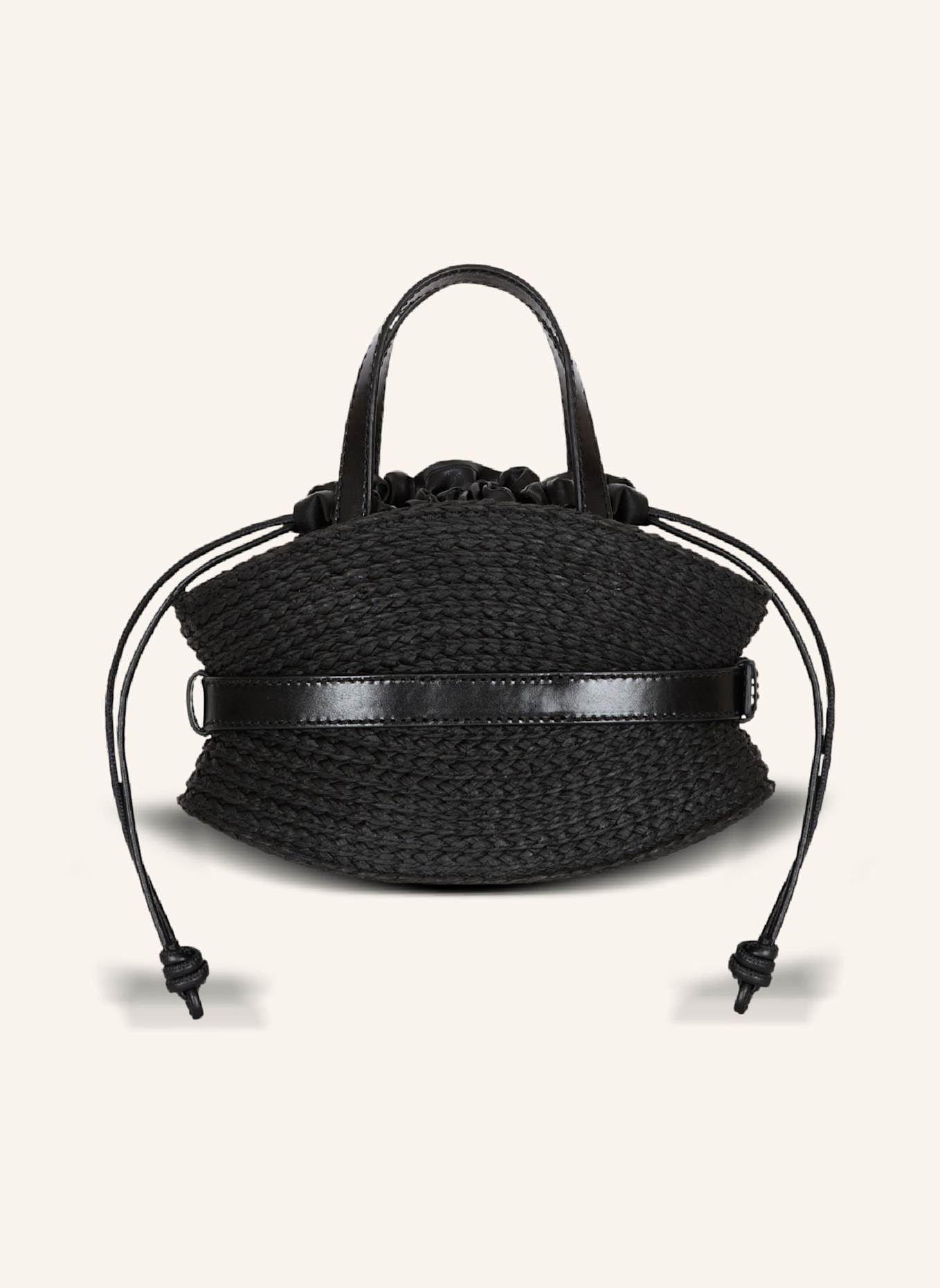 BALMAIN Minitasche Shuffle aus Kalbsleder und Raffiabast: SCHWARZ