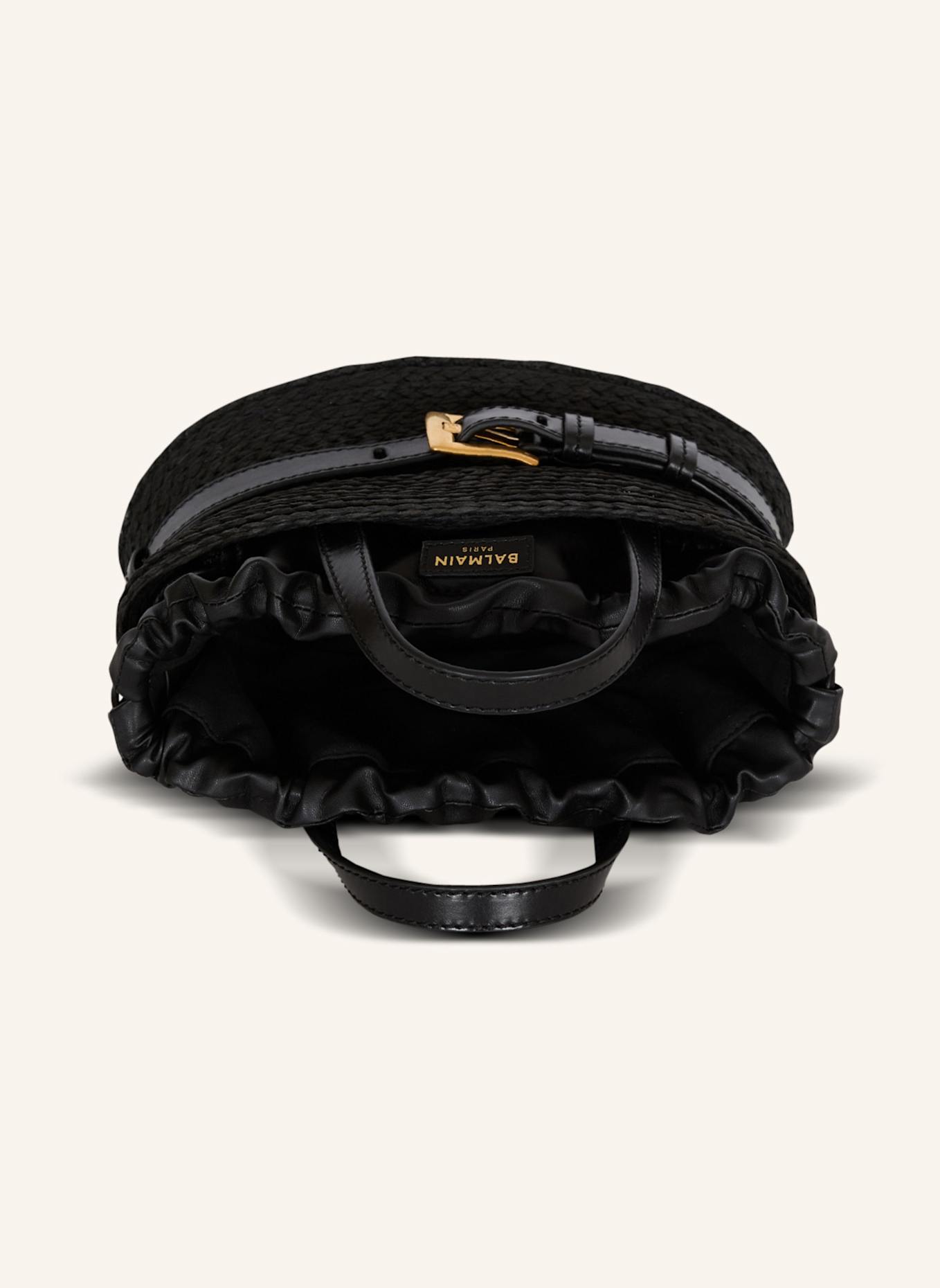 BALMAIN Minitasche Shuffle aus Kalbsleder und Raffiabast: SCHWARZ